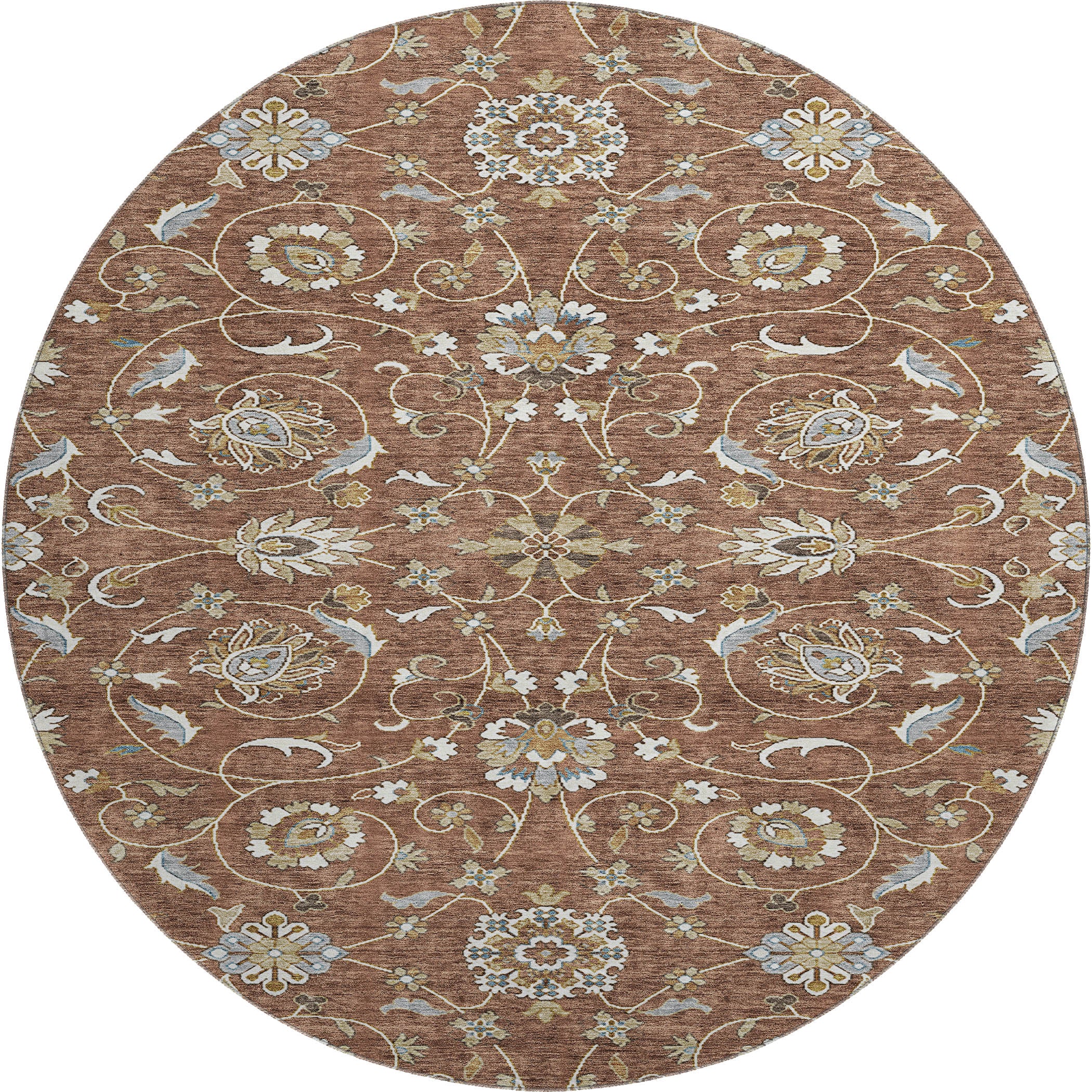 Lucerne Machine Washable Transitional Paprika Orange Rug 8' x 8' #shape_Round
