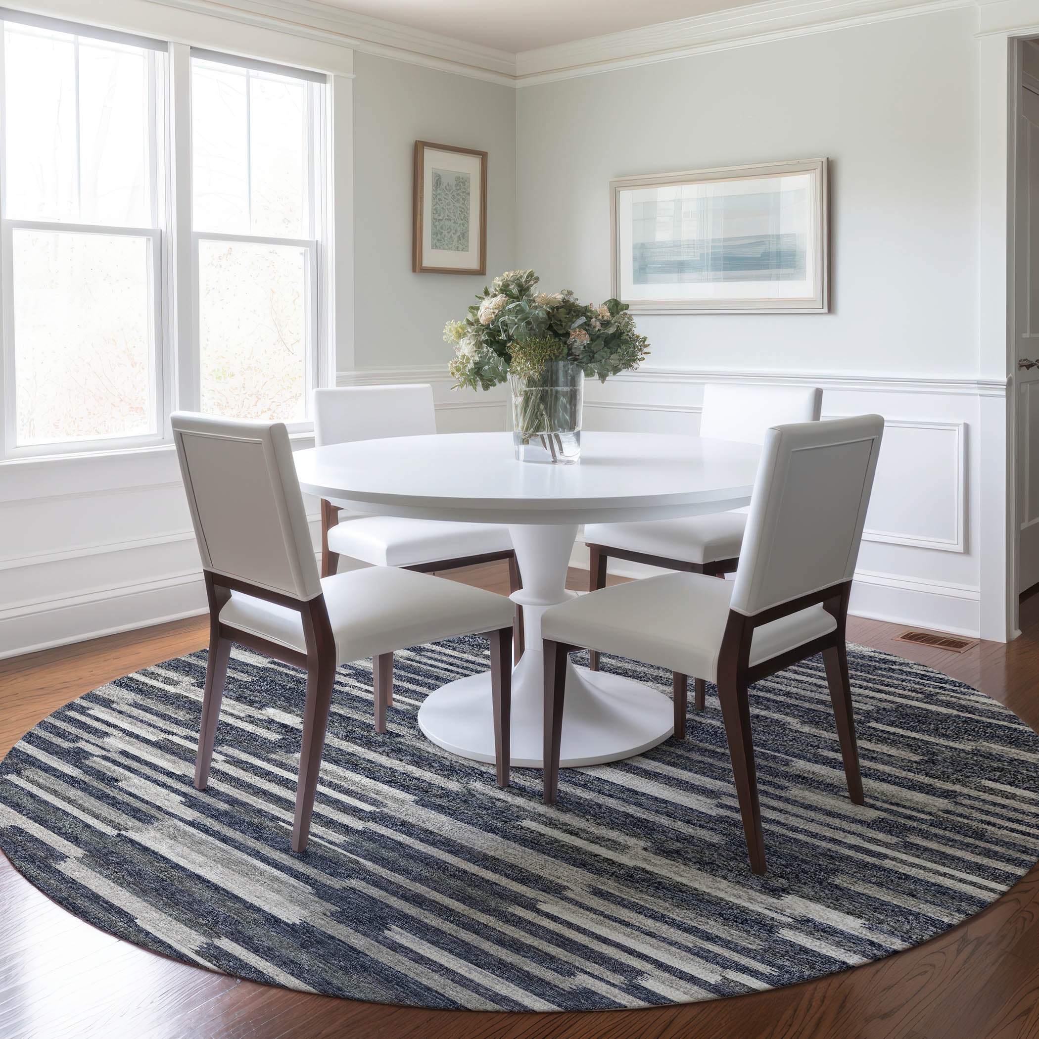 Marrakech Machine Washable Transitional Gray Rug 8' x 8' #shape_Round
