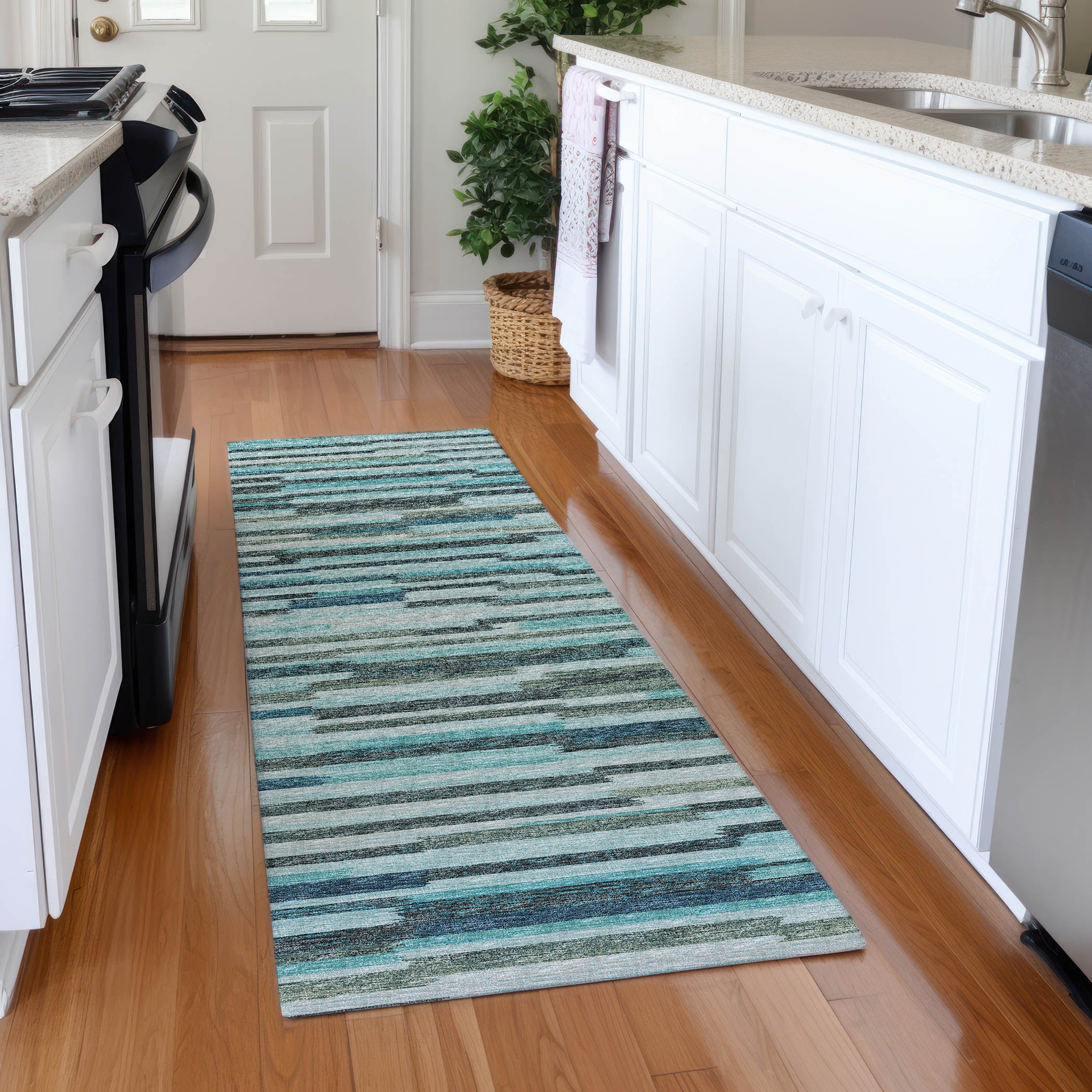 Marrakech Machine Washable Transitional Turquoise Blue Rug 2'3" x 7'6" #shape_Runner