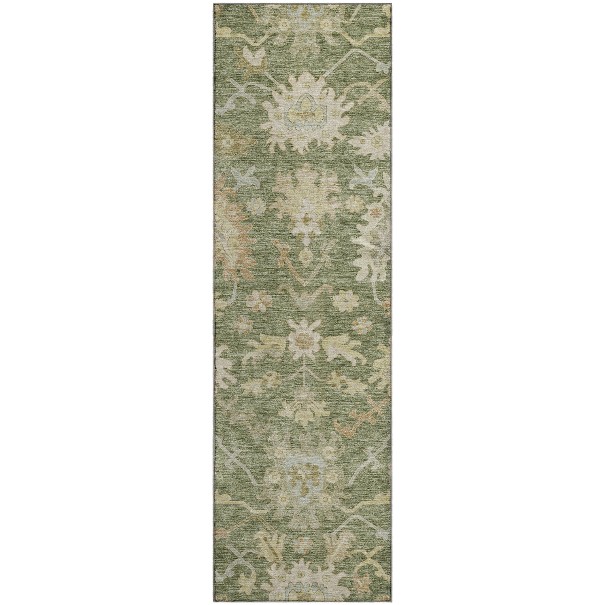 Baku Machine Washable Traditional Aloe Green Rug 2'3" x 7'6" #shape_Runner