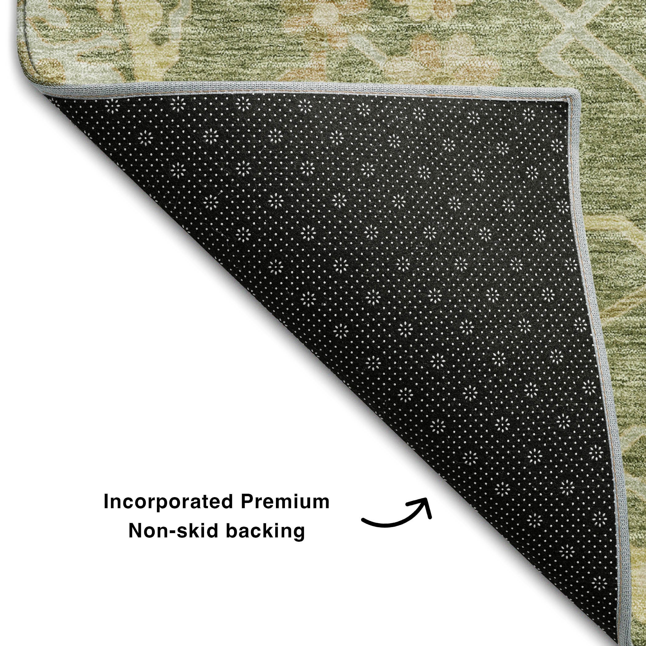 Baku Machine Washable Traditional Aloe Green Rug 1'8" x 2'6" #shape_Rectangle