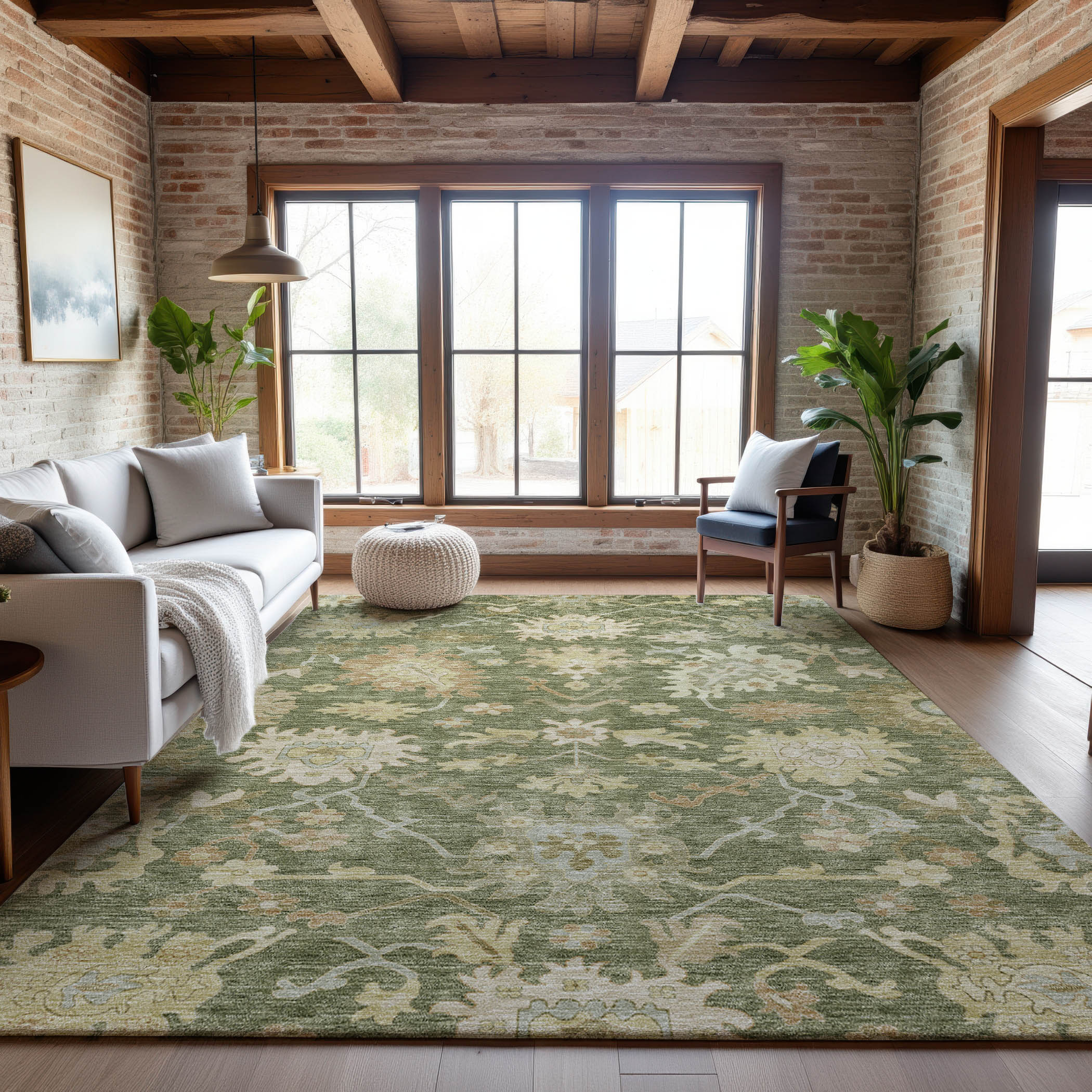 Baku Machine Washable Traditional Aloe Green Rug 2'6" x 3'10" #shape_Rectangle