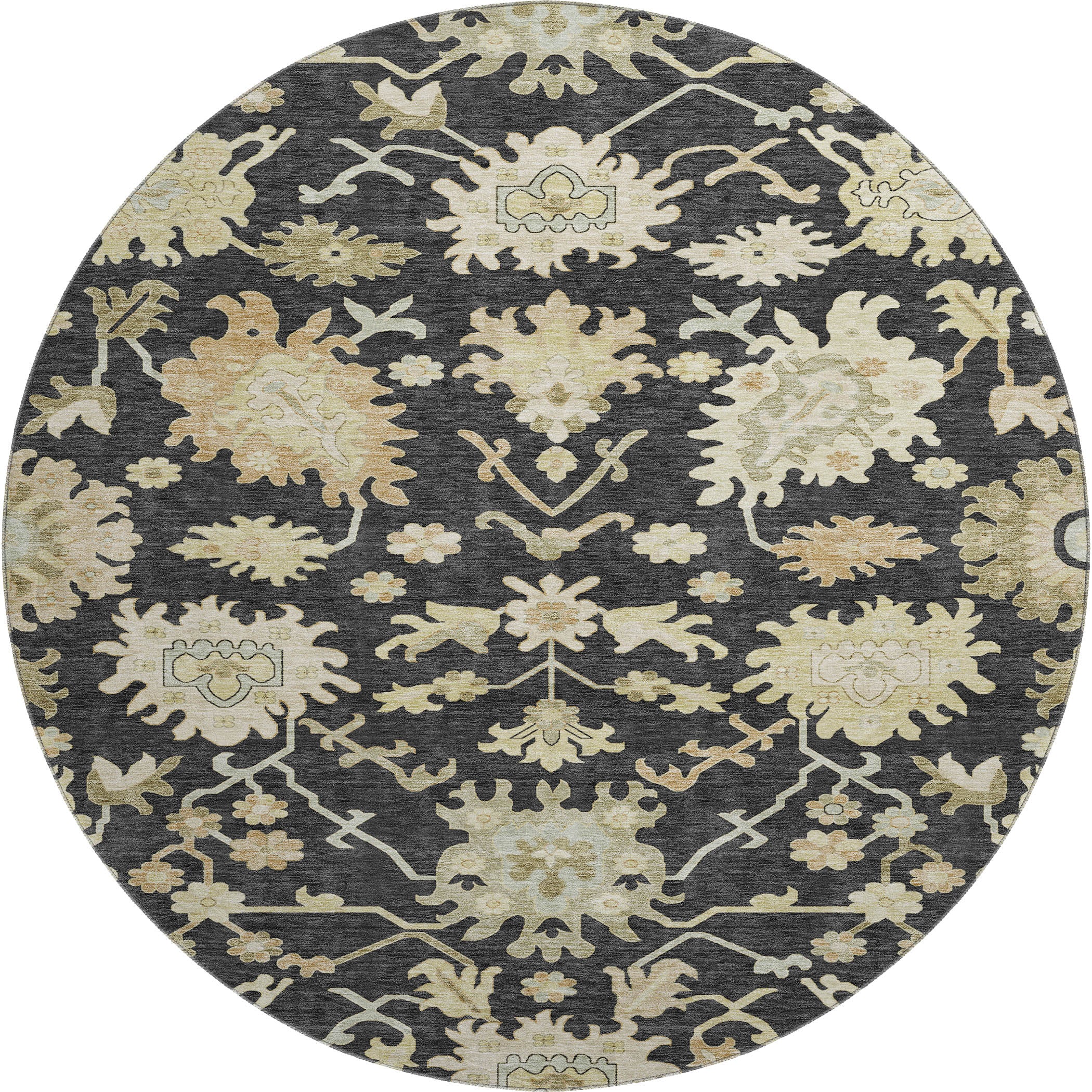 Baku Machine Washable Traditional Black Rug 8' x 8' #shape_Round