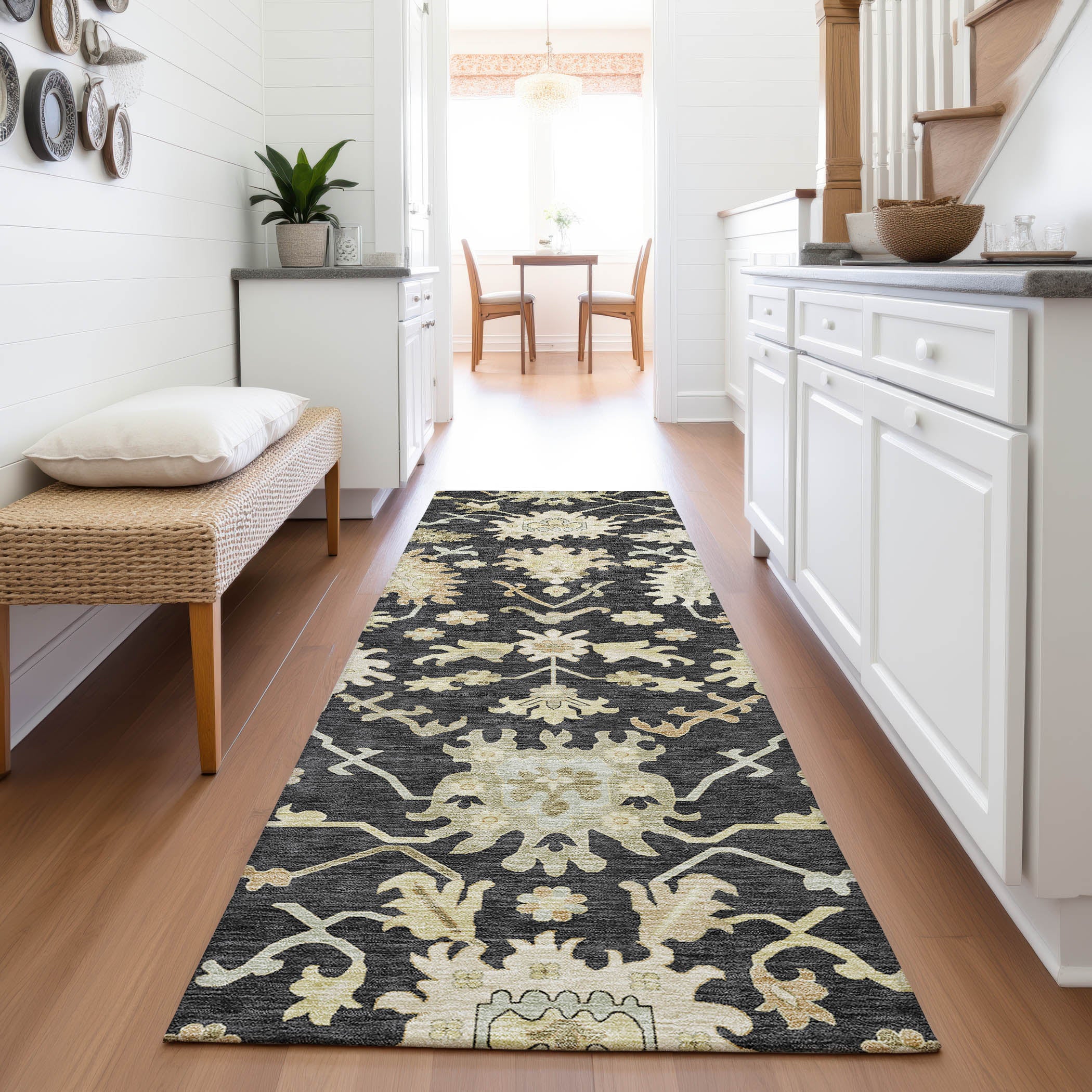 Baku Machine Washable Traditional Black Rug 2'3" x 7'6" #shape_Runner