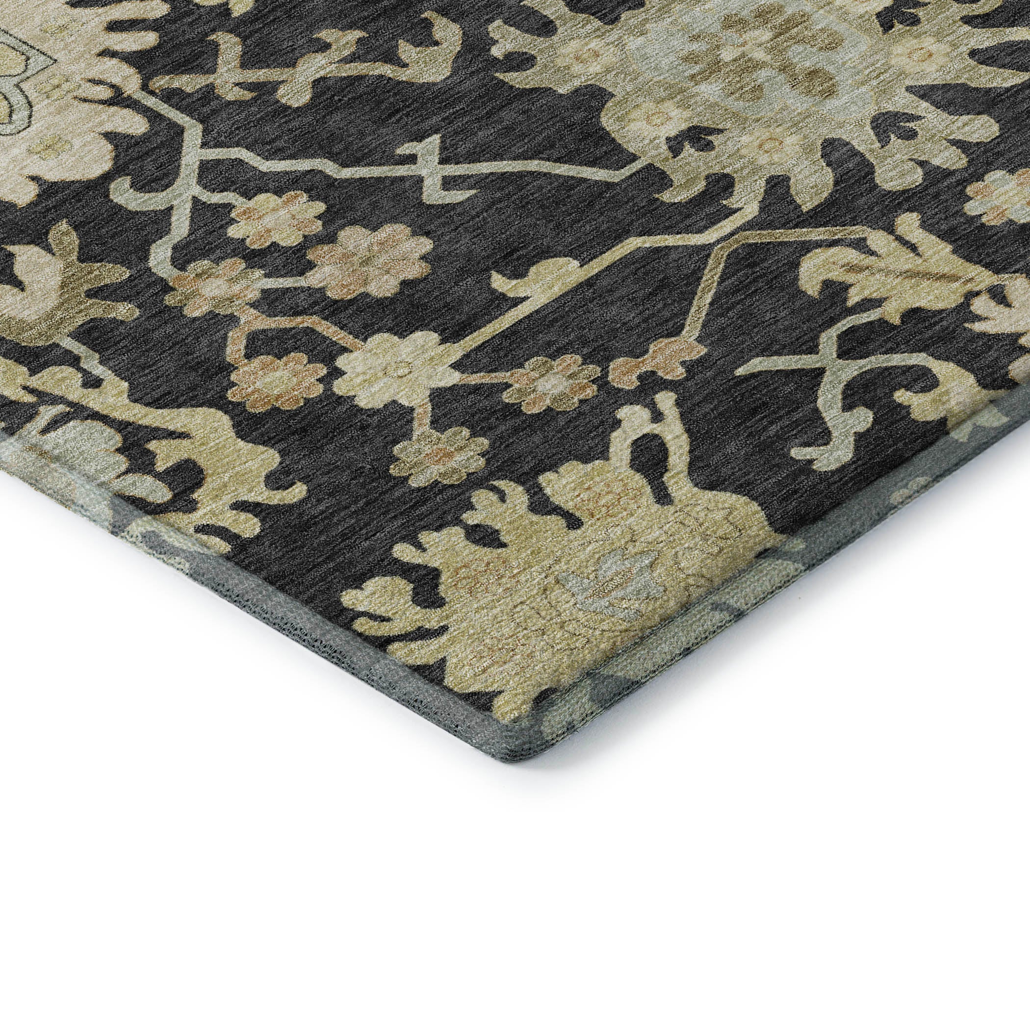 Baku Machine Washable Traditional Black Rug 1'8" x 2'6" #shape_Rectangle