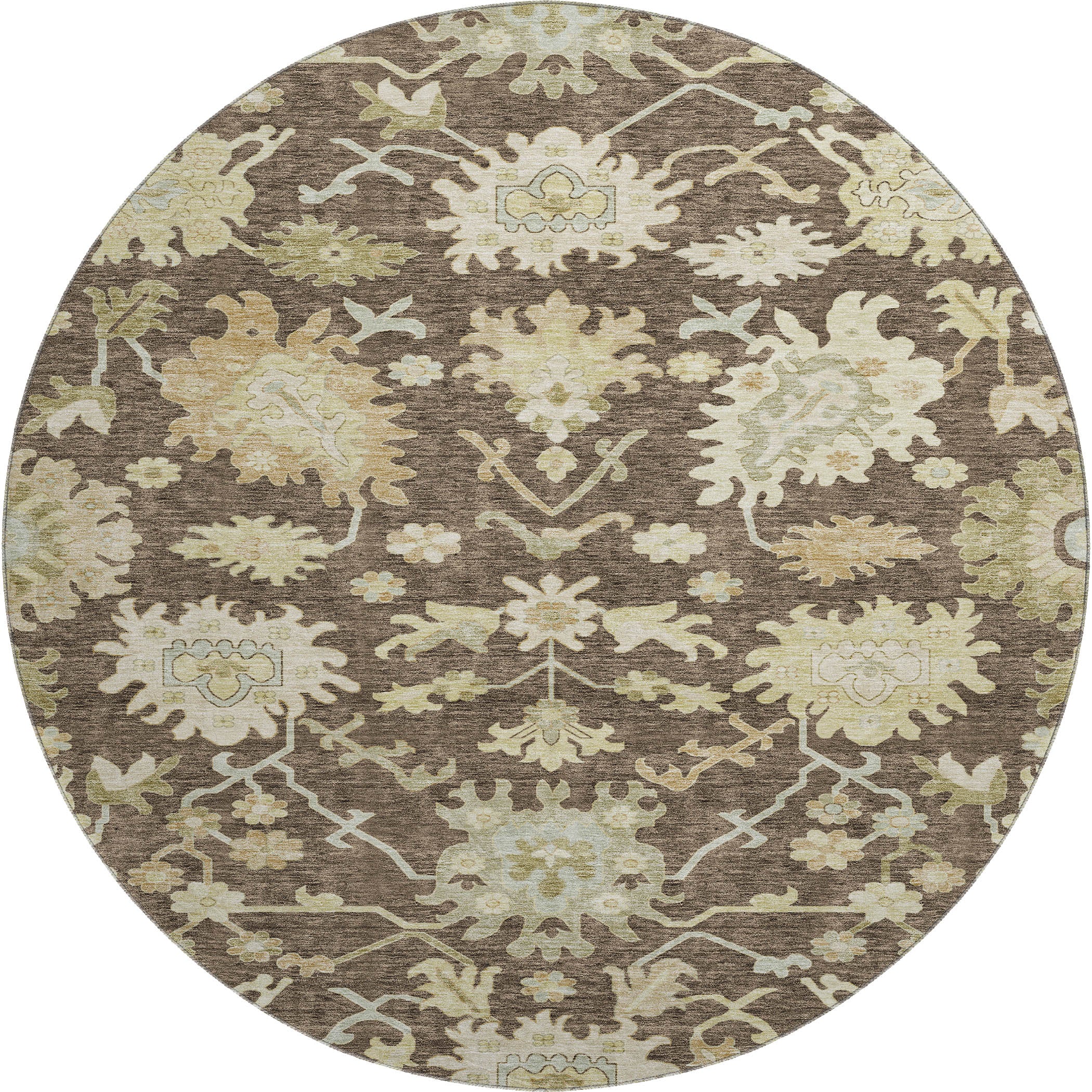 Baku Machine Washable Traditional Chocolate Brown Rug 8' x 8' #shape_Round