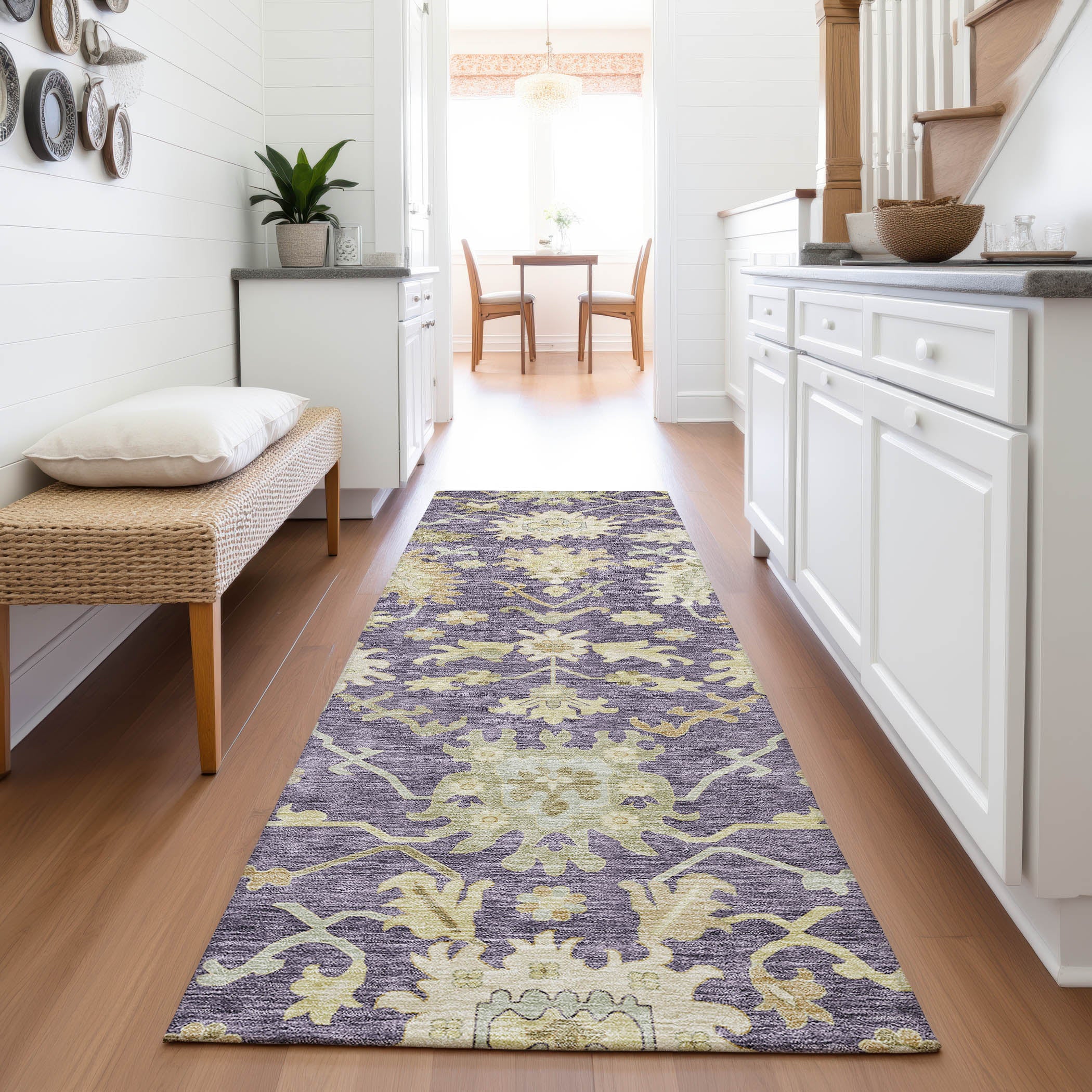 Baku Machine Washable Traditional Eggplant Purple Rug 2'3" x 7'6" #shape_Runner