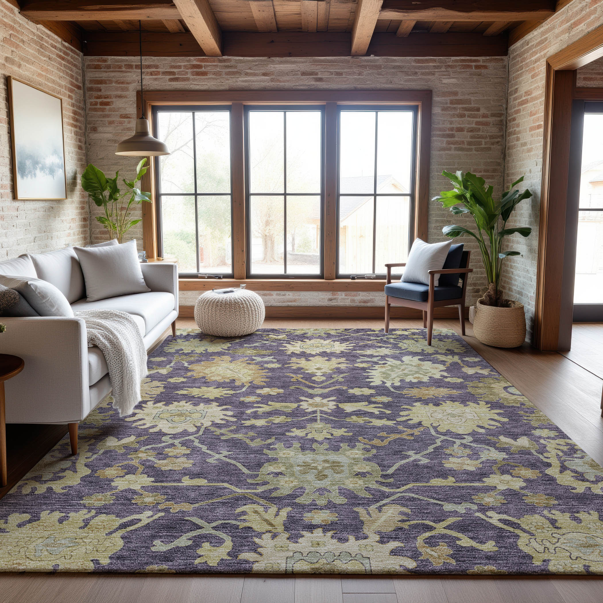 Baku Machine Washable Traditional Eggplant Purple Rug 2'6" x 3'10" #shape_Rectangle