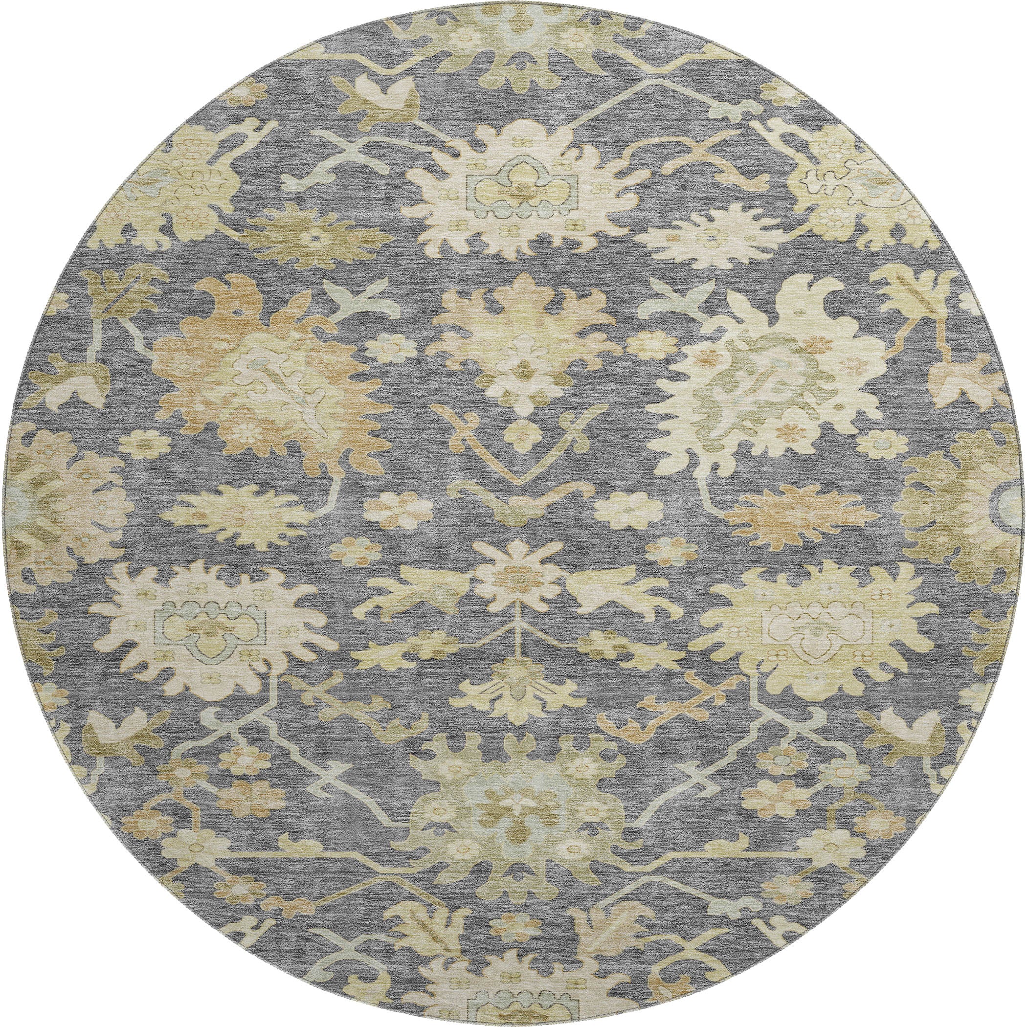 Baku Machine Washable Traditional Gray Rug 8' x 8' #shape_Round