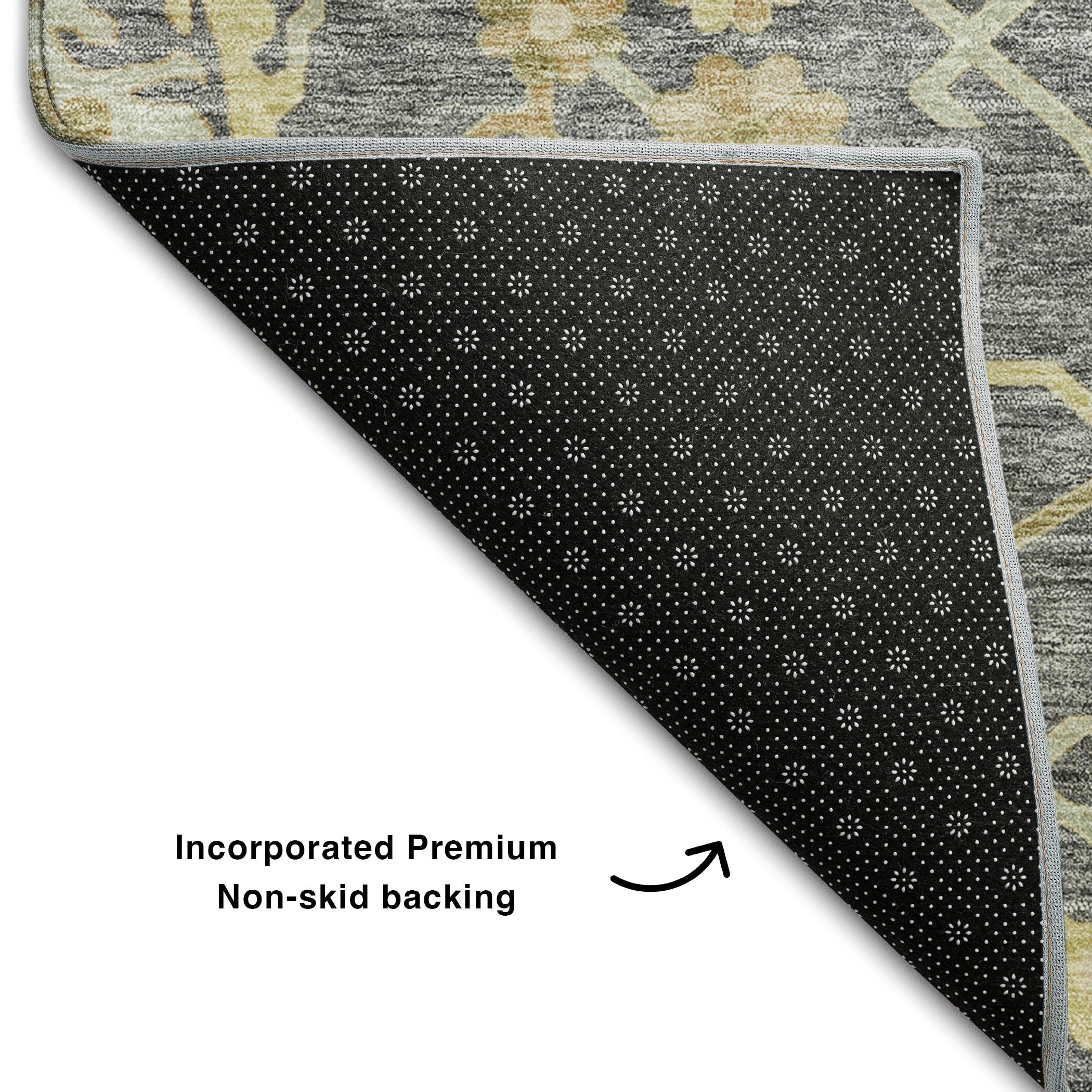Baku Machine Washable Traditional Gray Rug 1'8" x 2'6" #shape_Rectangle