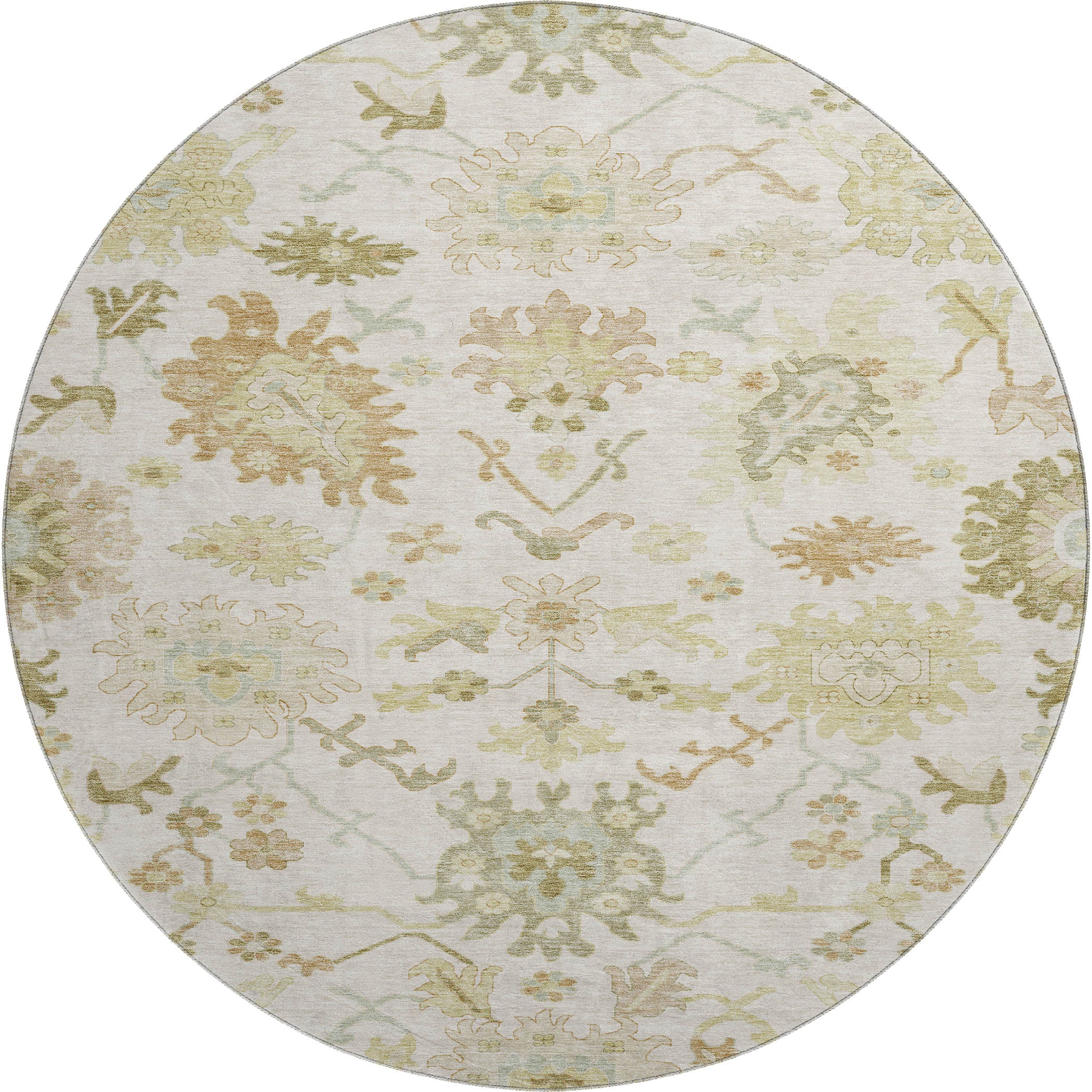 Baku Machine Washable Traditional Ivory Rug 8' x 8' #shape_Round