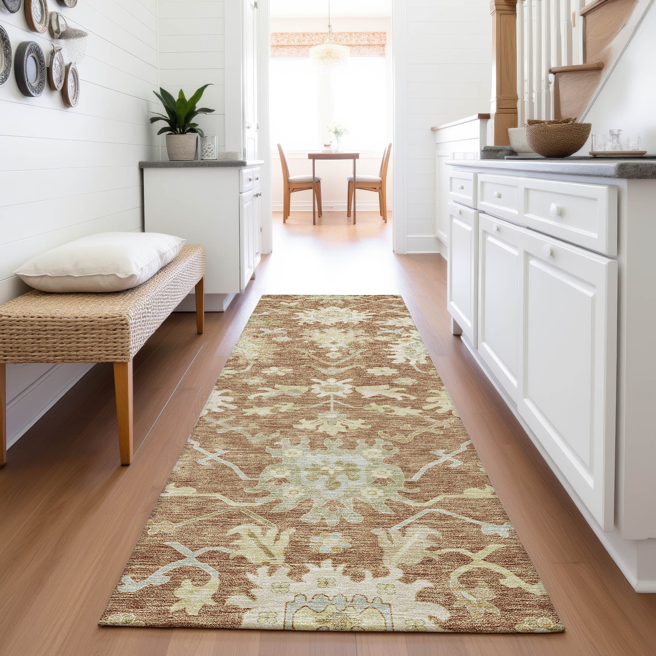 Baku Machine Washable Traditional Paprika Orange Rug 2'3" x 7'6" #shape_Runner