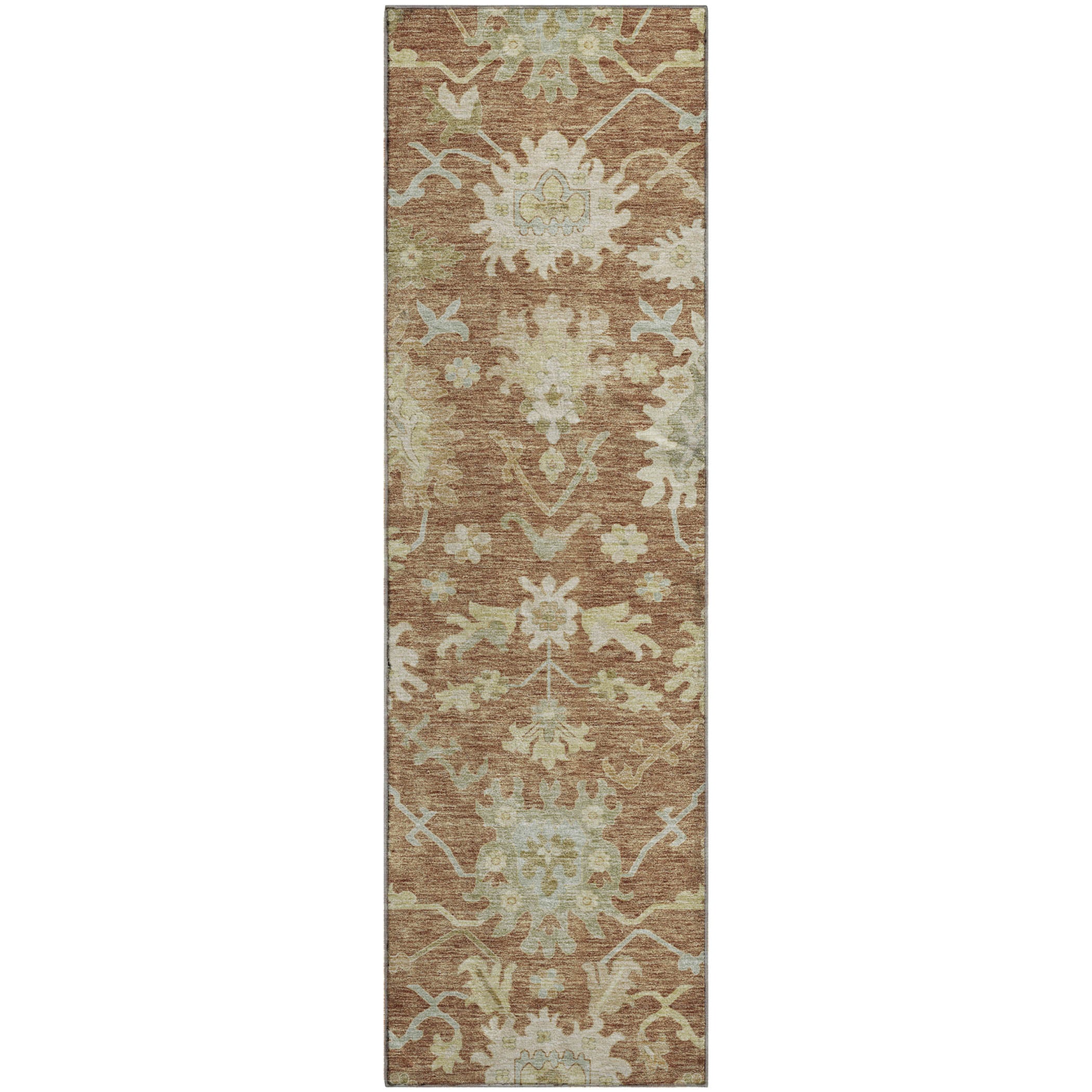 Baku Machine Washable Traditional Paprika Orange Rug 2'3" x 7'6" #shape_Runner