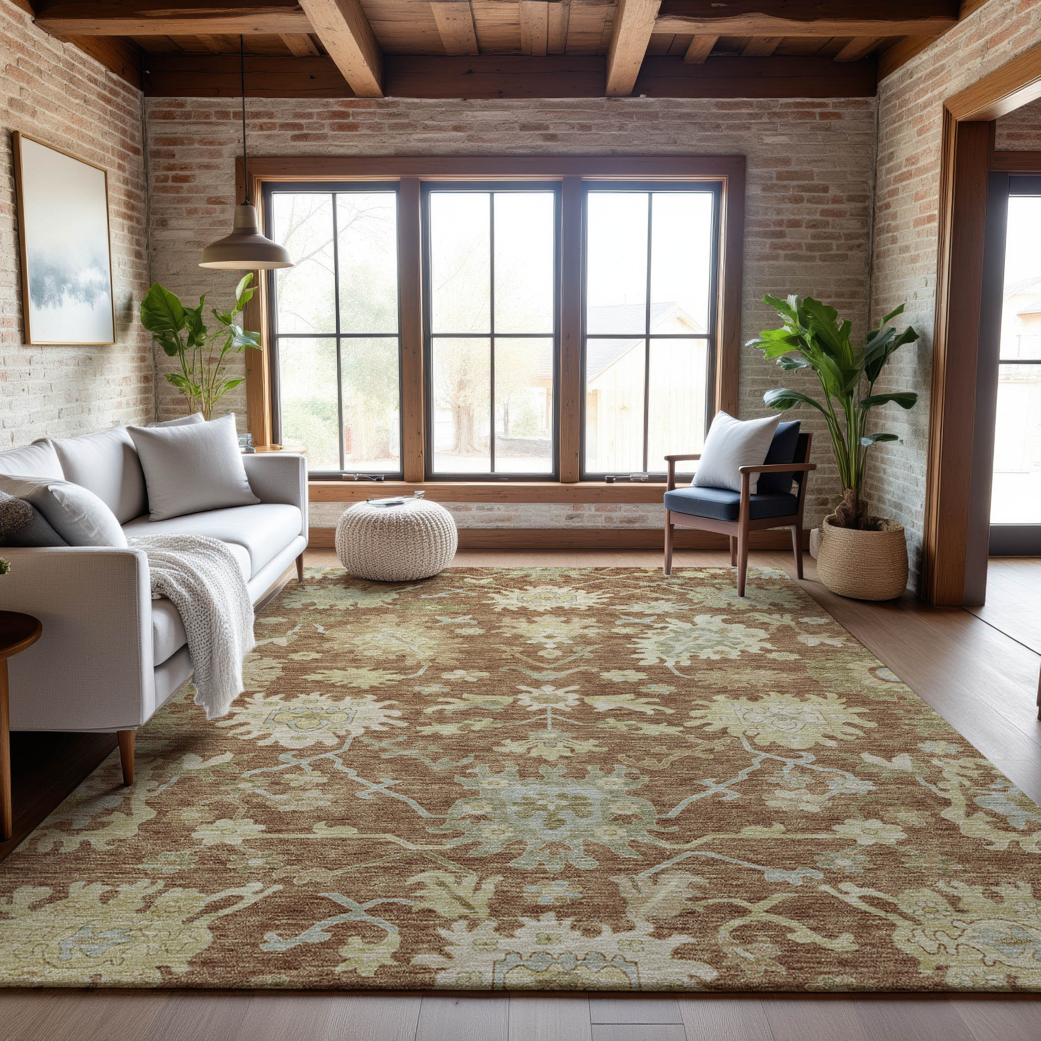 Baku Machine Washable Traditional Paprika Orange Rug 2'6" x 3'10" #shape_Rectangle