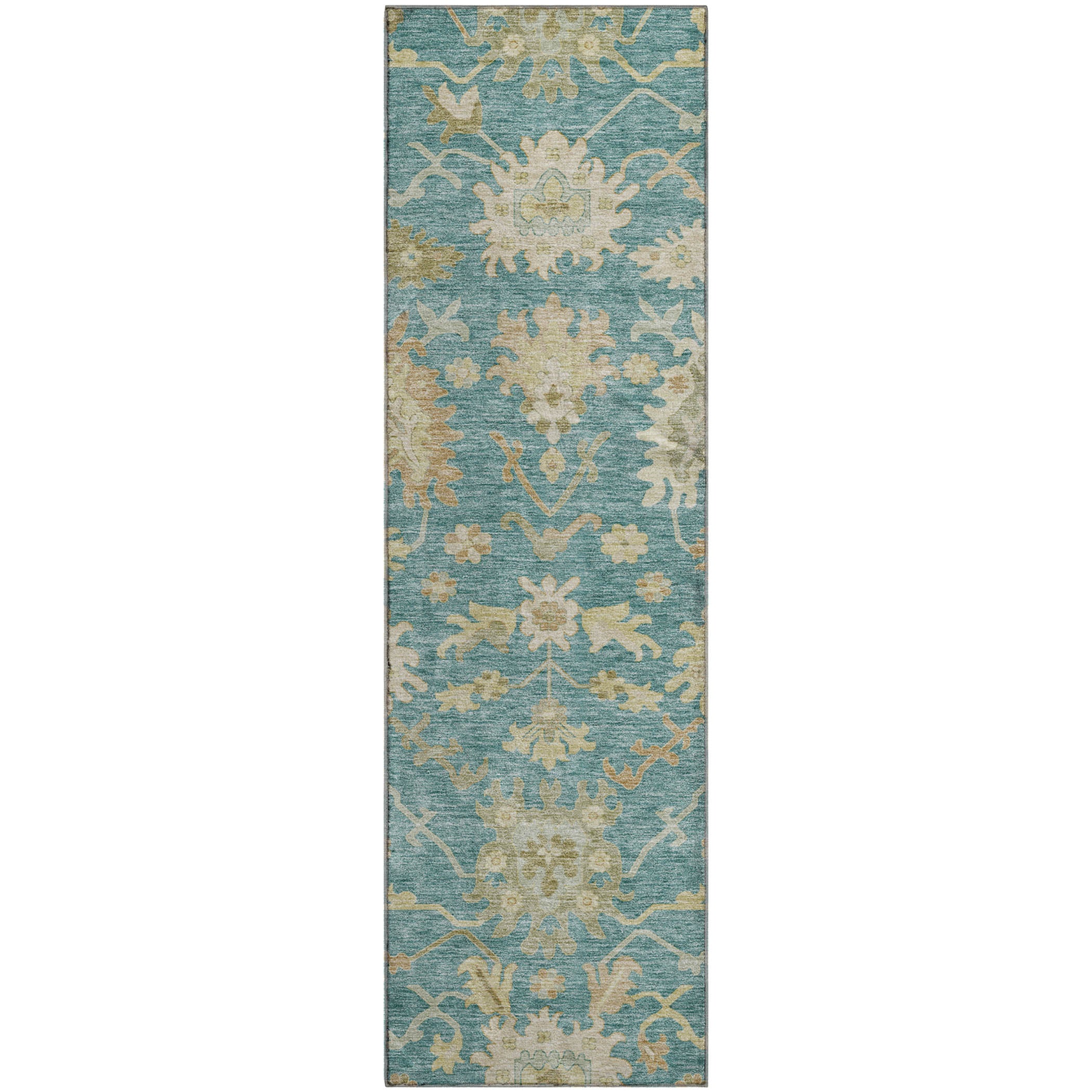 Baku Machine Washable Traditional Teal Rug 2'3" x 7'6" #shape_Runner