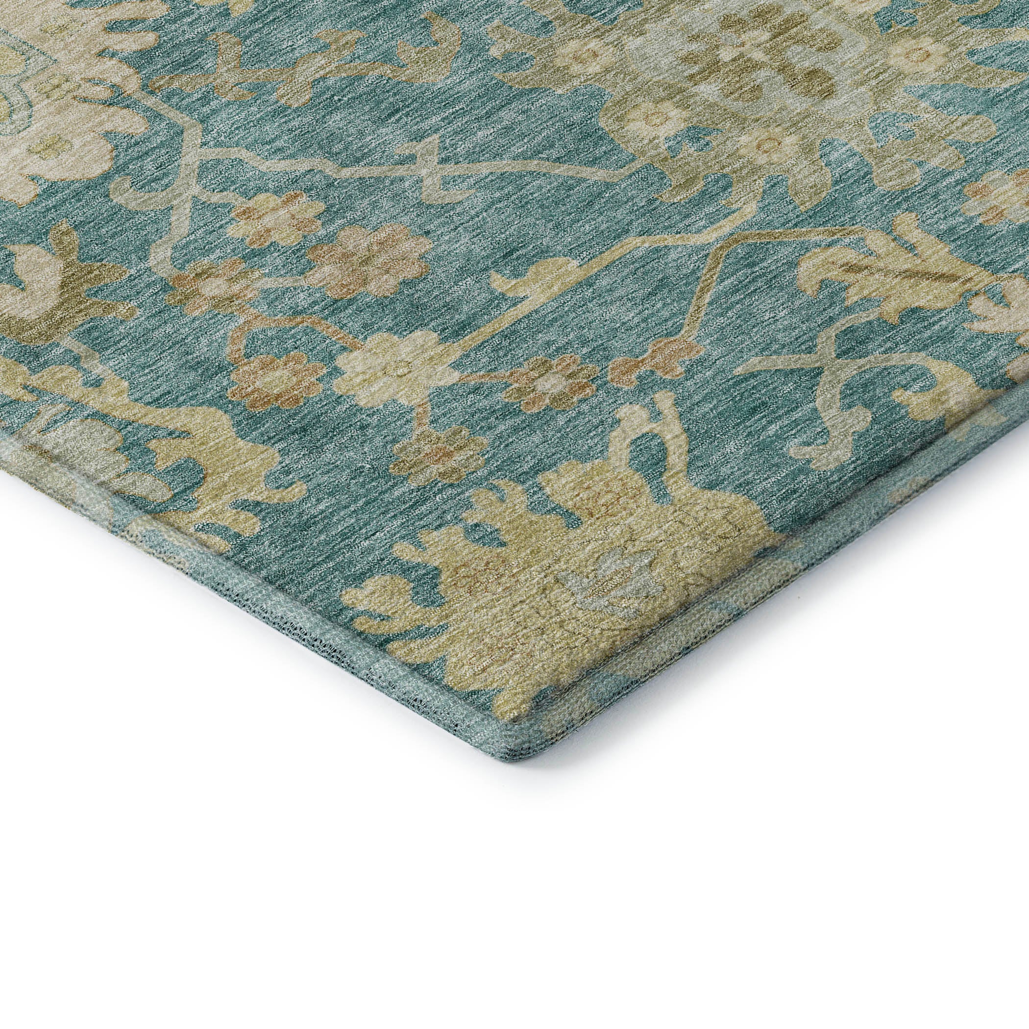 Baku Machine Washable Traditional Teal Rug 1'8" x 2'6" #shape_Rectangle