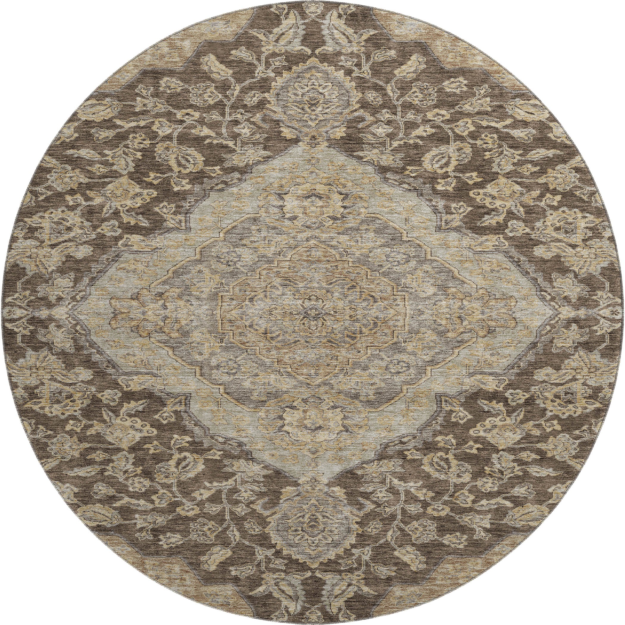 Marrakech Machine Washable Traditional Chocolate Brown Rug 8' x 8' #shape_Round