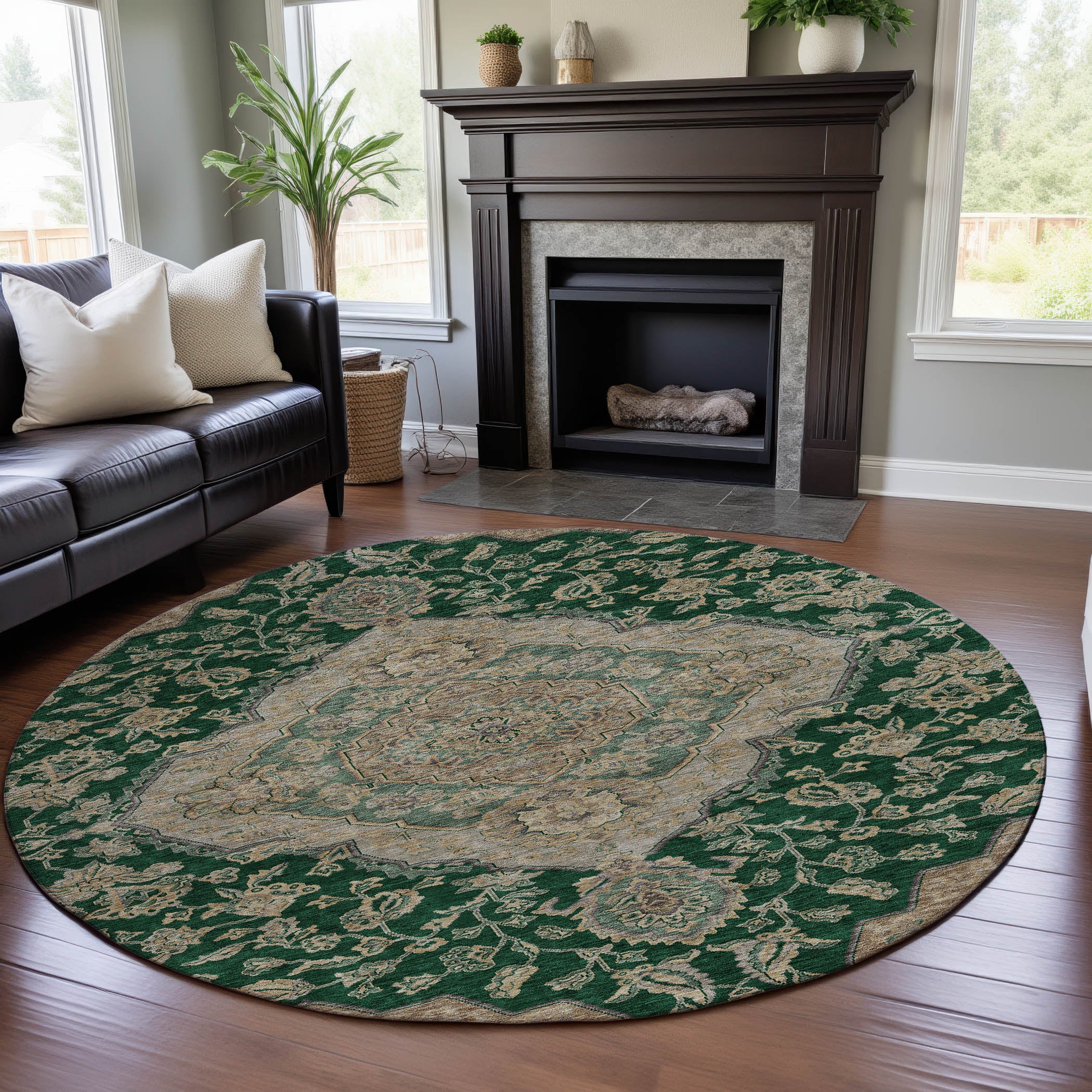 Marrakech Machine Washable Traditional Emerald Green Rug 8' x 8' #shape_Round