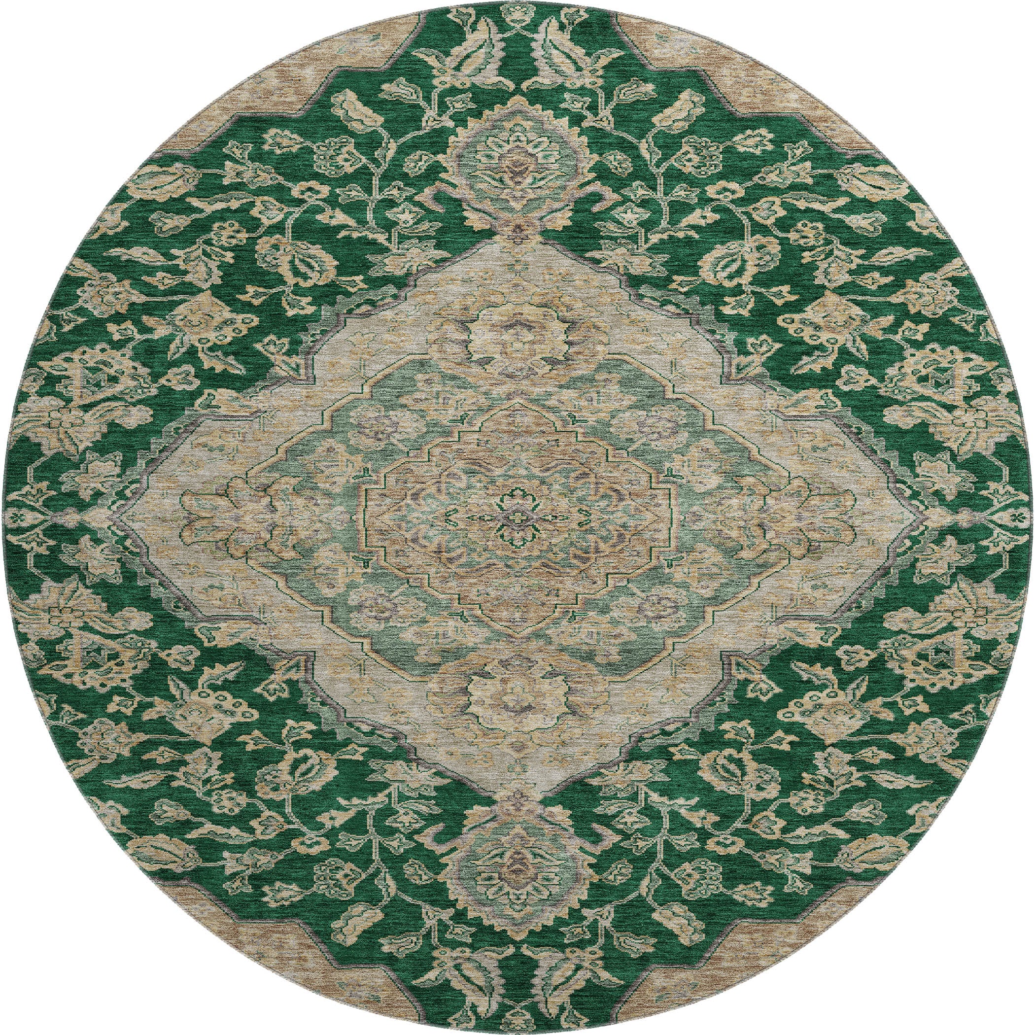 Marrakech Machine Washable Traditional Emerald Green Rug 8' x 8' #shape_Round