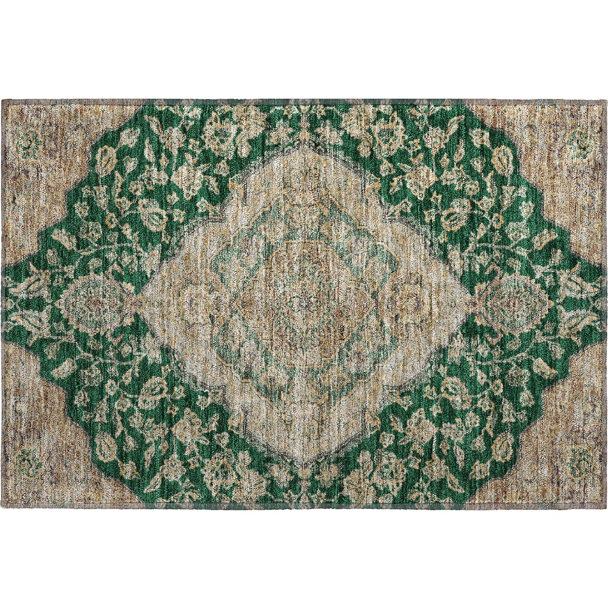 Marrakech Machine Washable Traditional Emerald Green Rug 1'8" x 2'6" #shape_Rectangle