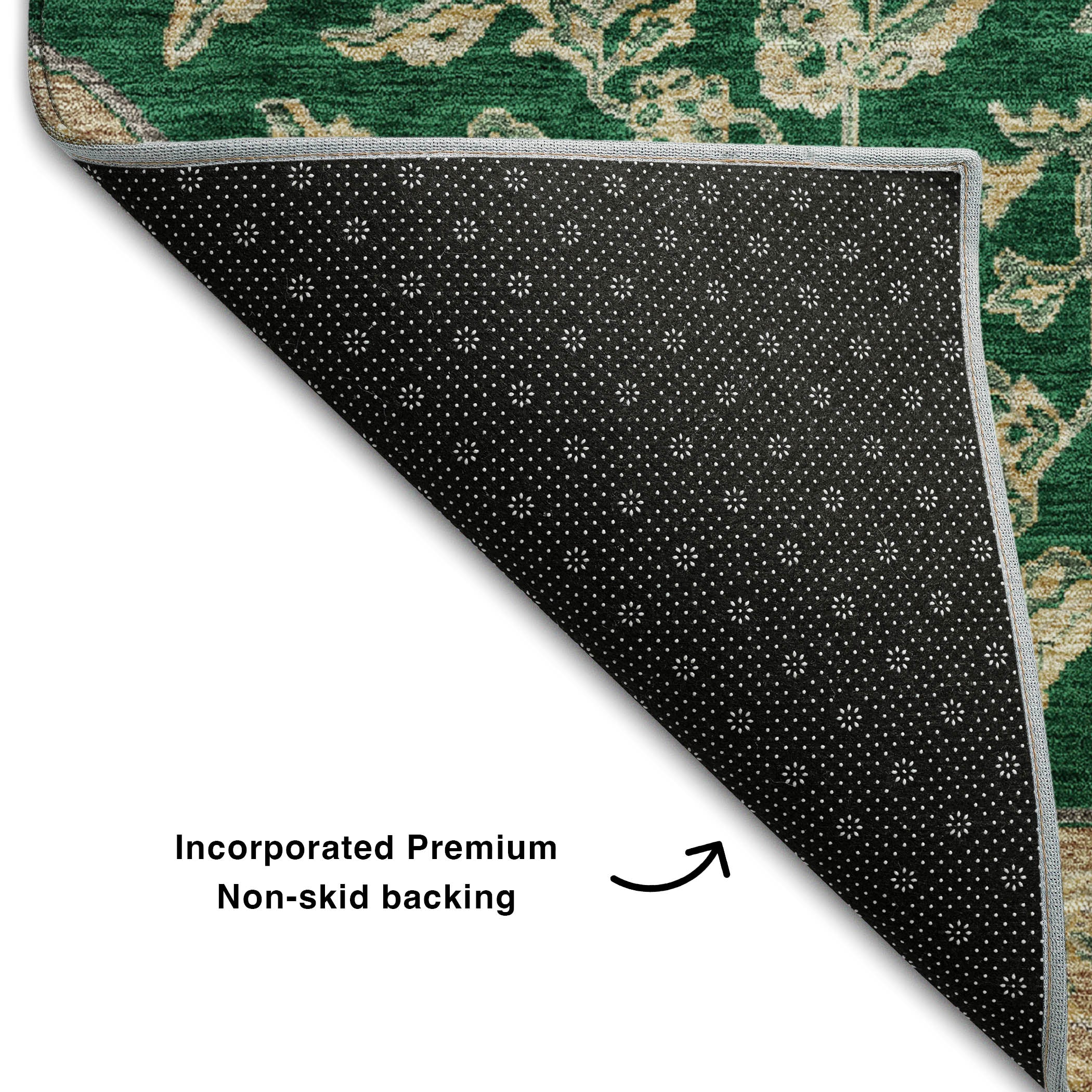 Marrakech Machine Washable Traditional Emerald Green Rug 1'8" x 2'6" #shape_Rectangle