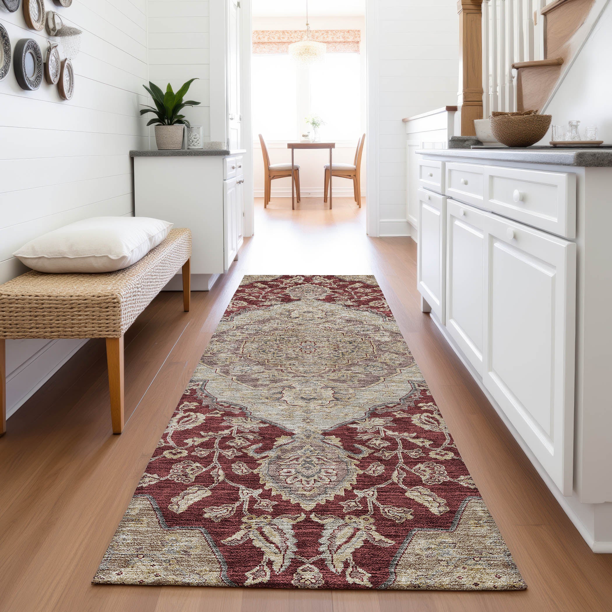 Marrakech Machine Washable Traditional Garnet Red Rug 2'3" x 7'6" #shape_Runner