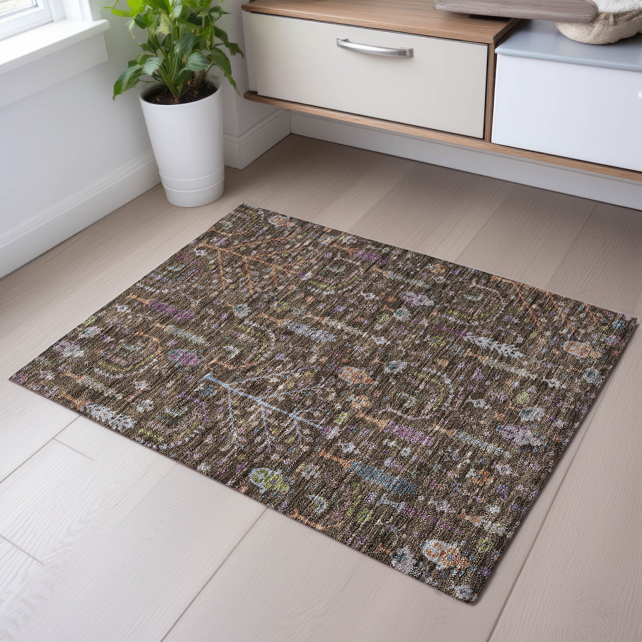 Reykjavik Machine Washable Transitional Brown Rug 1'8" x 2'6" #shape_Rectangle