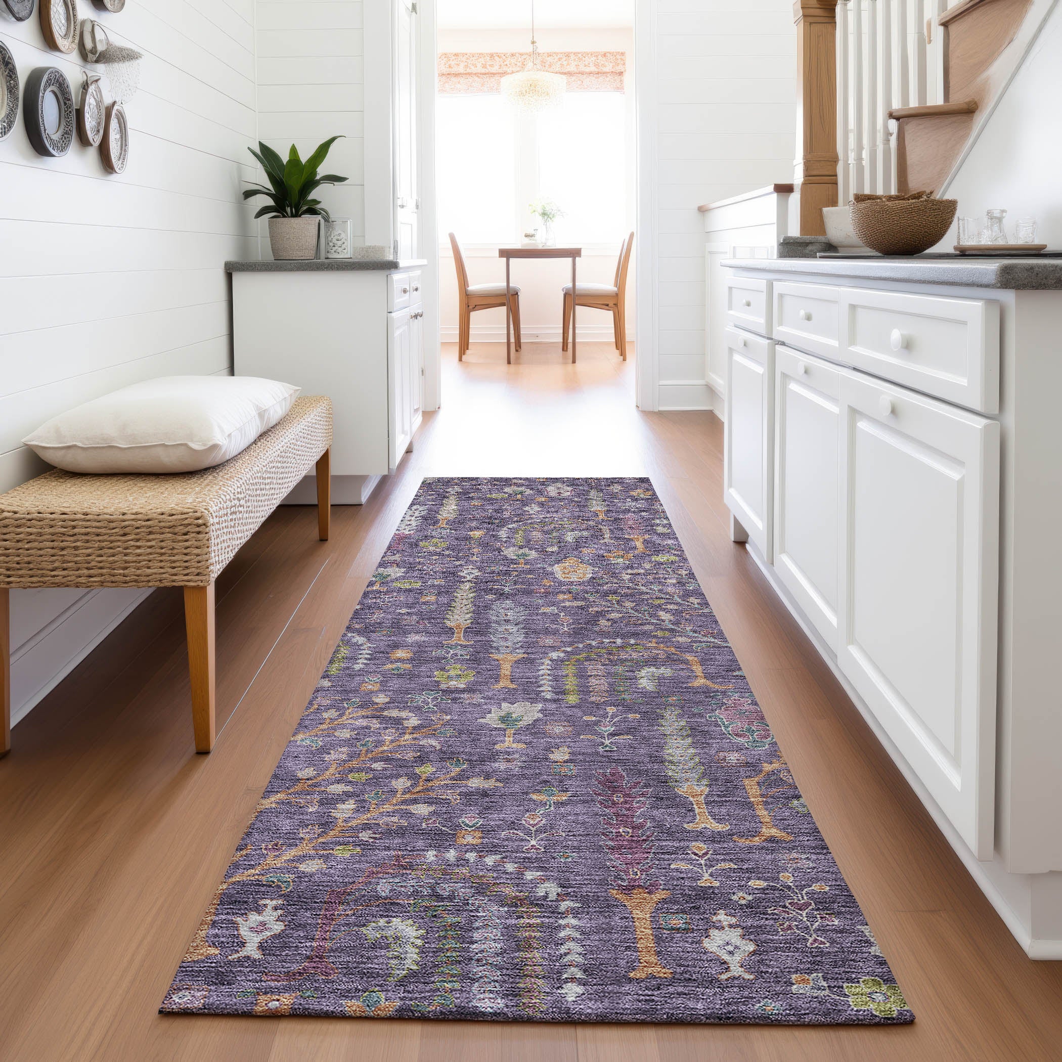 Reykjavik Machine Washable Transitional Eggplant Purple Rug 2'3" x 7'6" #shape_Runner