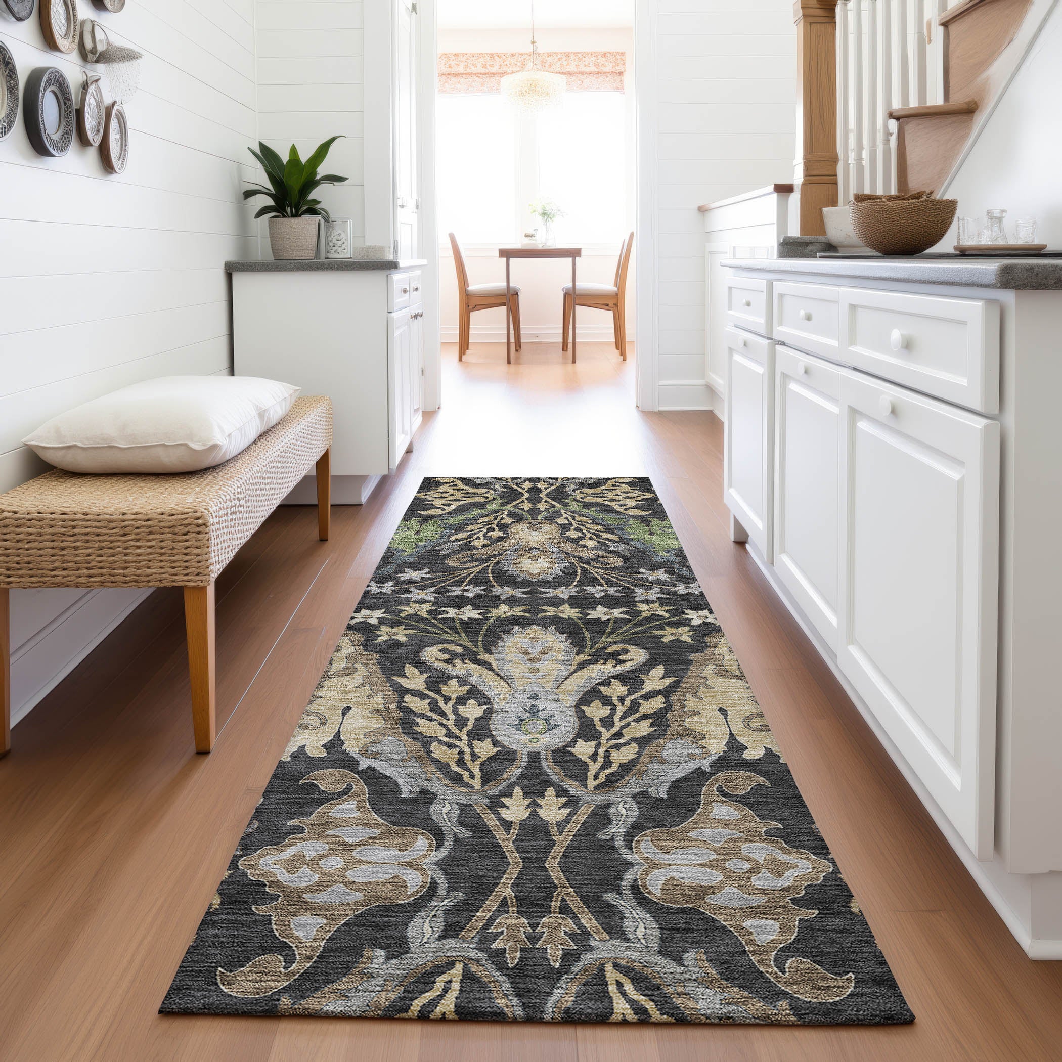 Tallinn Machine Washable Transitional Black Rug 2'3" x 7'6" #shape_Runner