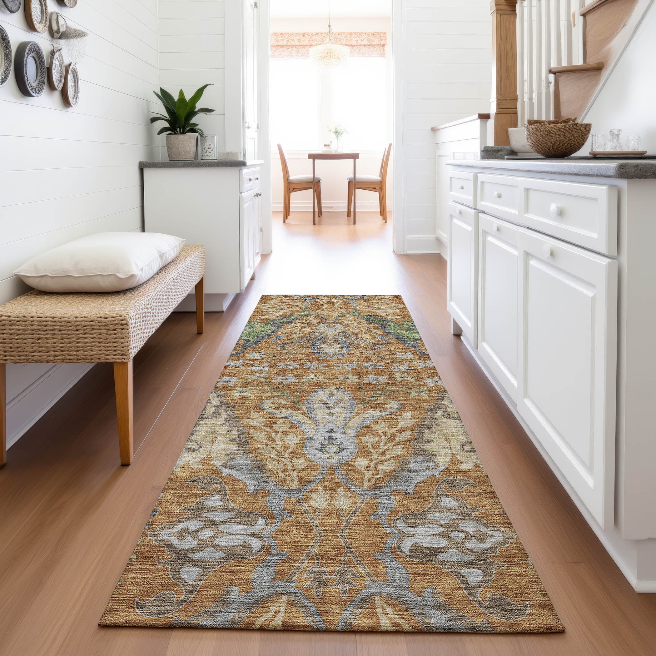 Tallinn Machine Washable Transitional Copper Orange Rug 2'3" x 7'6" #shape_Runner