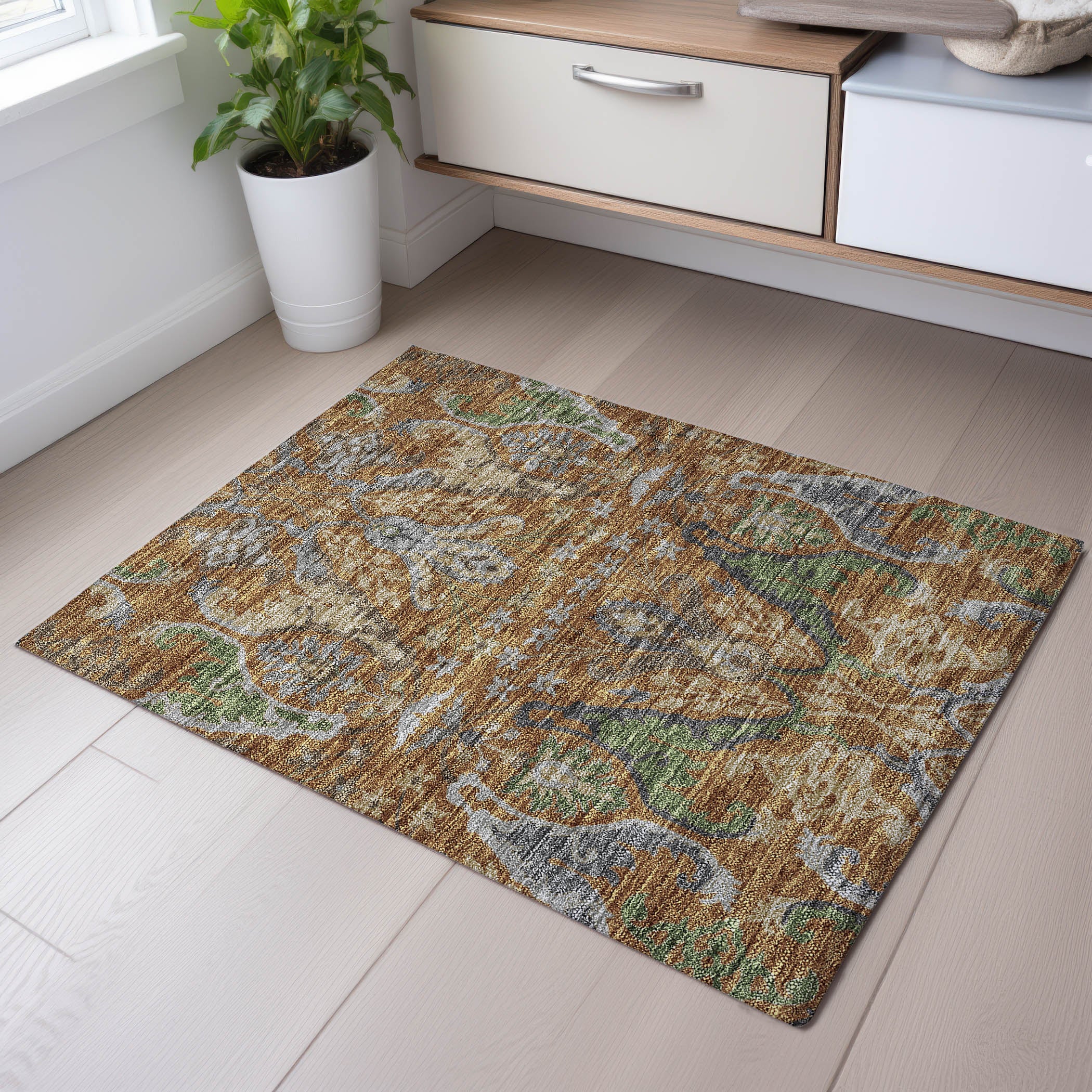 Tallinn Machine Washable Transitional Copper Orange Rug 1'8" x 2'6" #shape_Rectangle