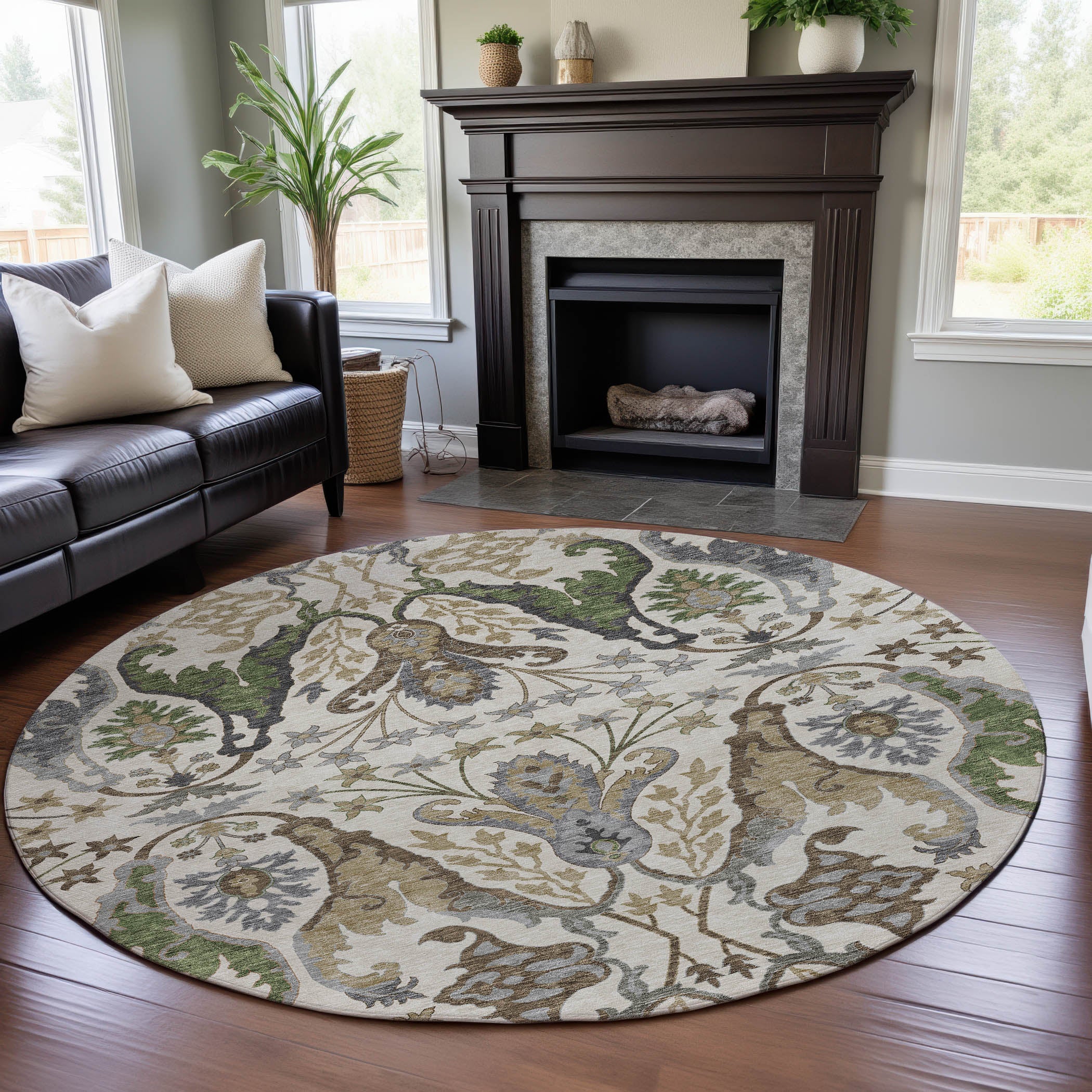 Tallinn Machine Washable Transitional Ivory Rug 8' x 8' #shape_Round