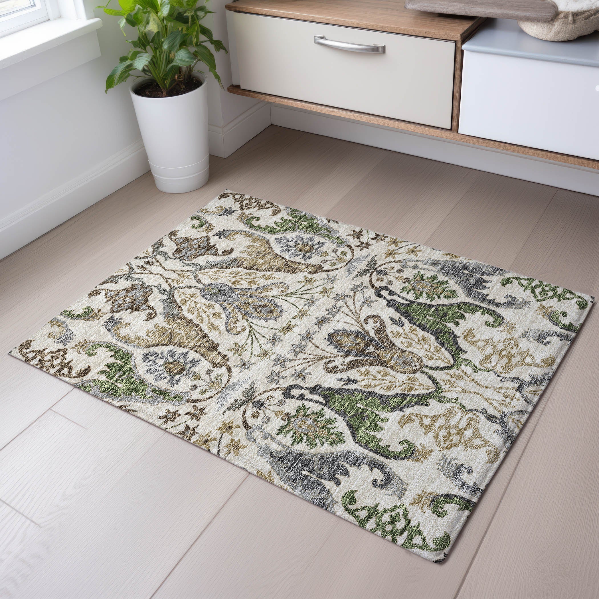 Tallinn Machine Washable Transitional Ivory Rug 1'8" x 2'6" #shape_Rectangle
