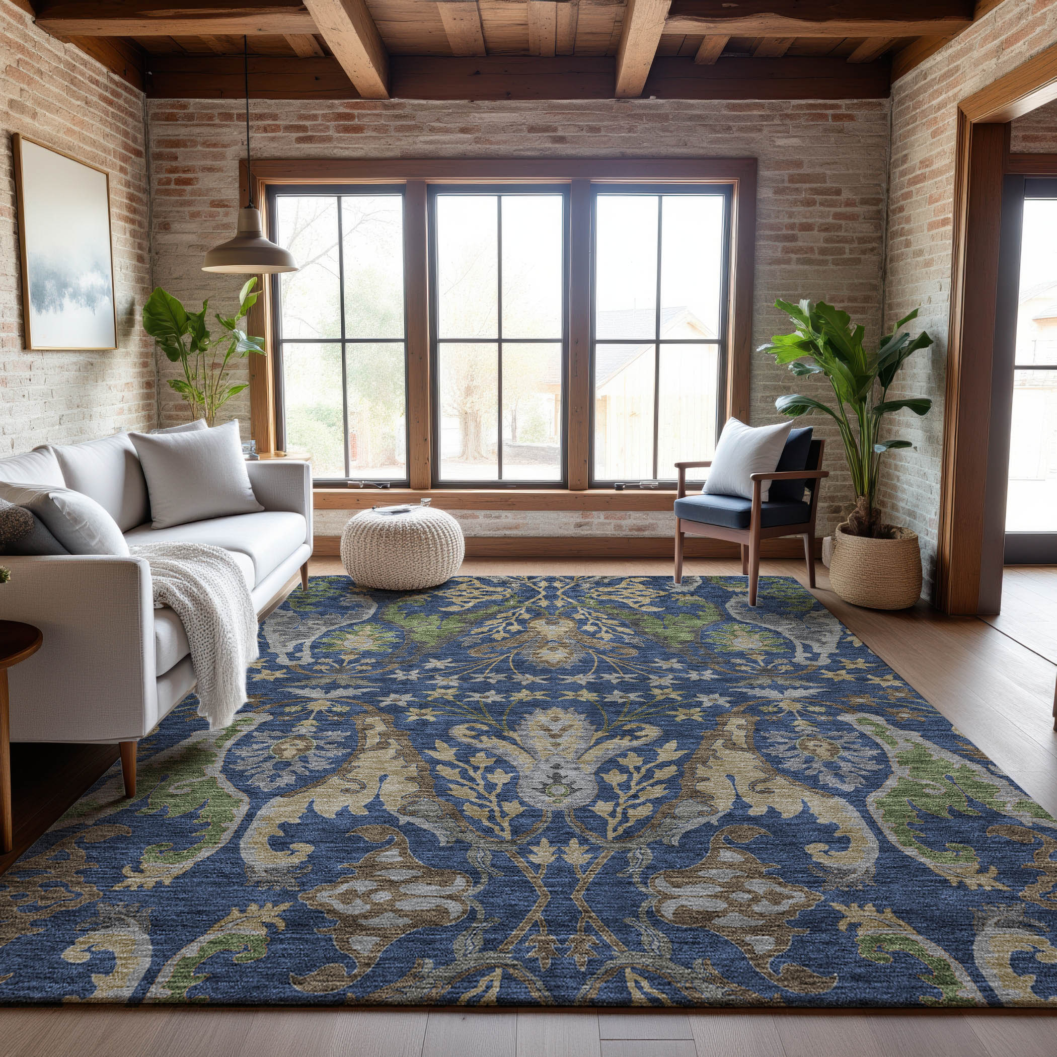 Tallinn Machine Washable Transitional Navy Blue Rug 2'6" x 3'10" #shape_Rectangle