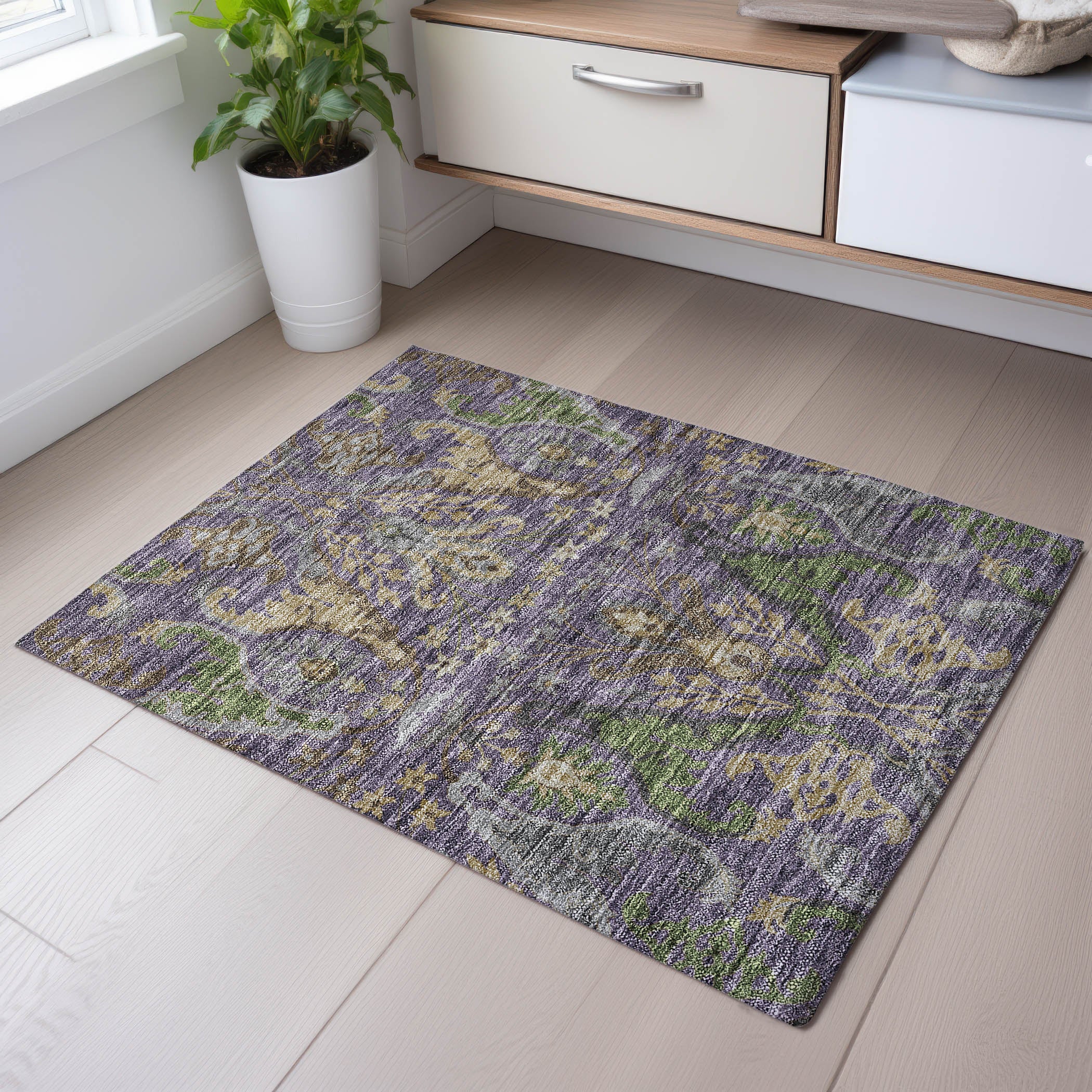 Tallinn Machine Washable Transitional Purple Rug 1'8" x 2'6" #shape_Rectangle
