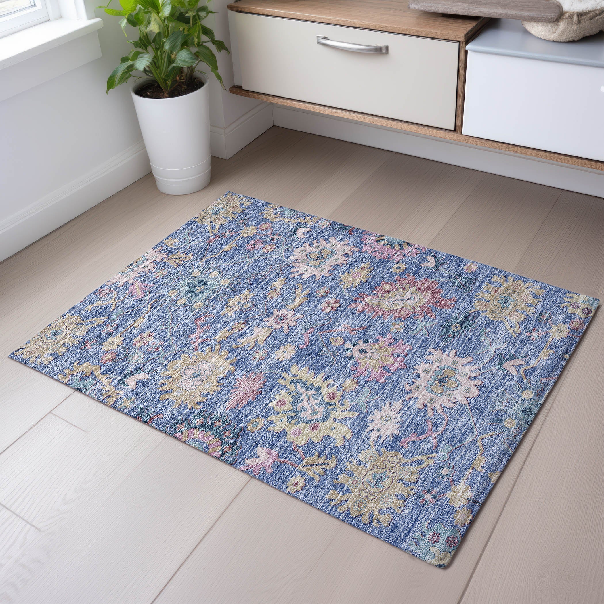 Porto Machine Washable Transitional Blue Rug 1'8" x 2'6" #shape_Rectangle