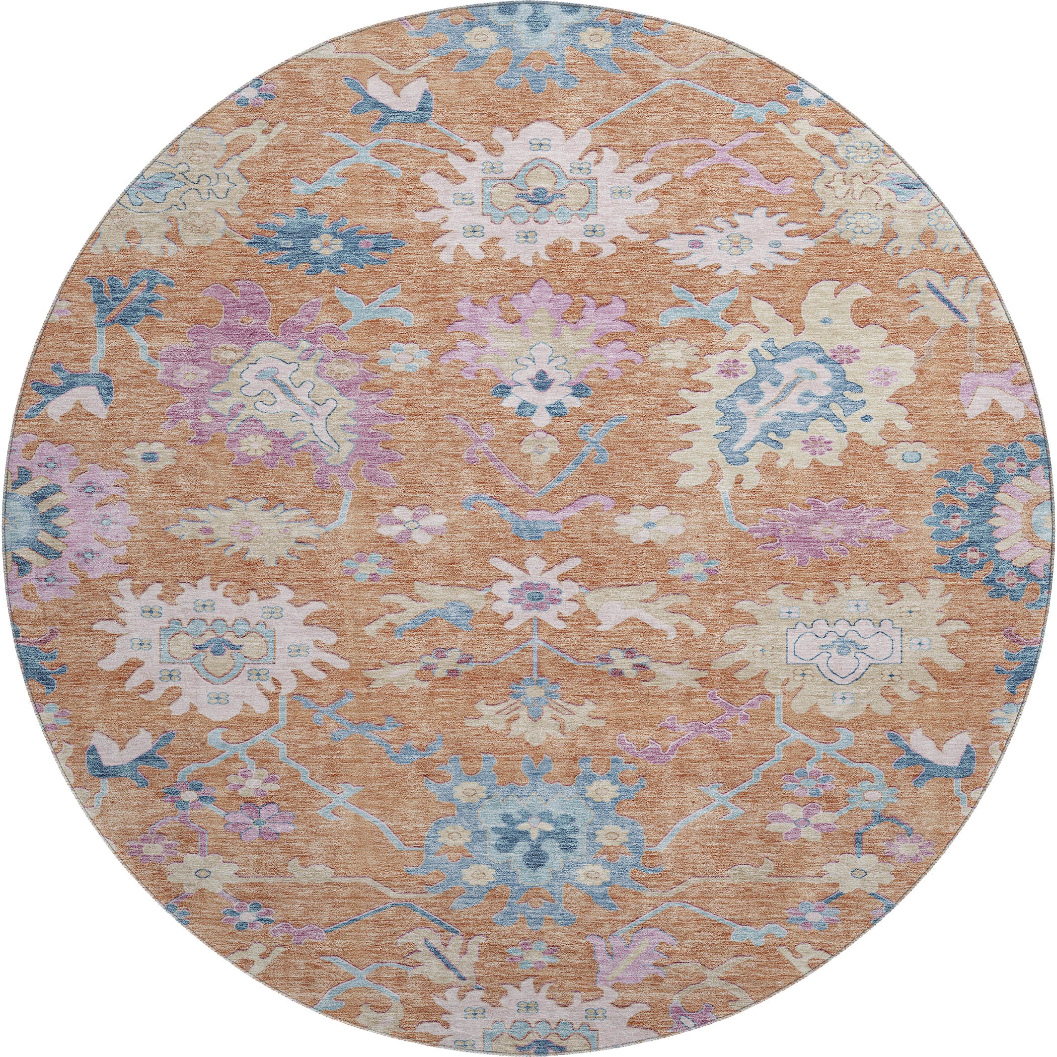 Porto Machine Washable Transitional Orange Rug 8' x 8' #shape_Round