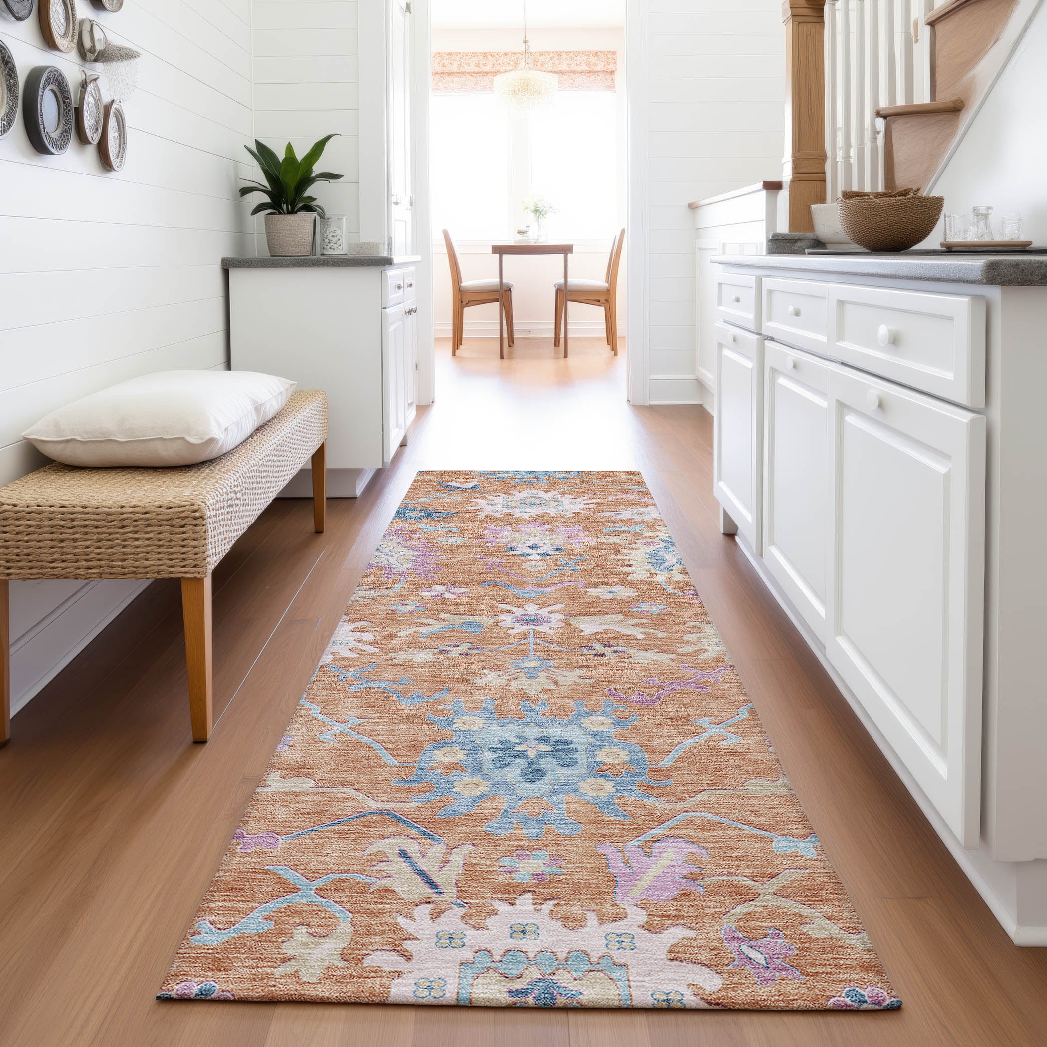 Porto Machine Washable Transitional Orange Rug 2'3" x 7'6" #shape_Runner
