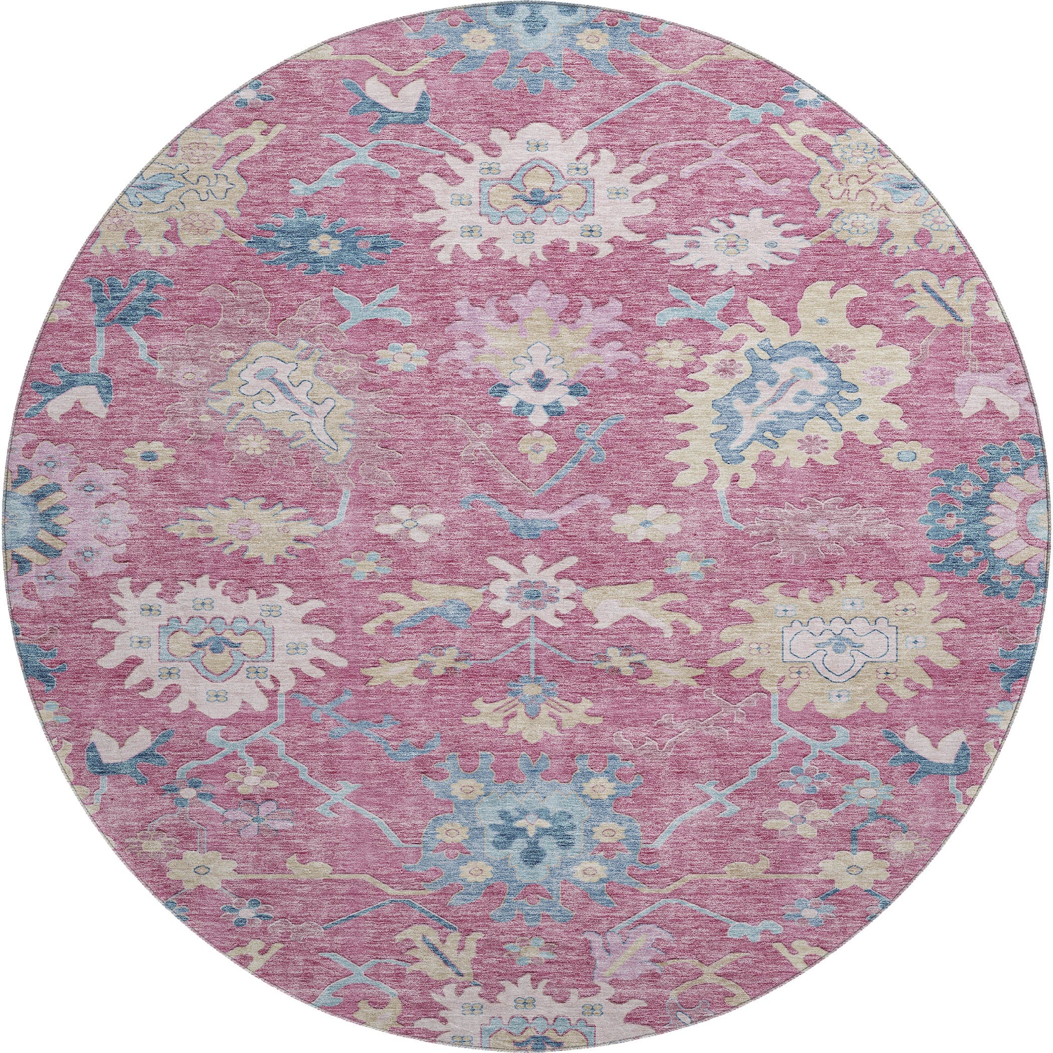 Porto Machine Washable Transitional Pink Rug 8' x 8' #shape_Round