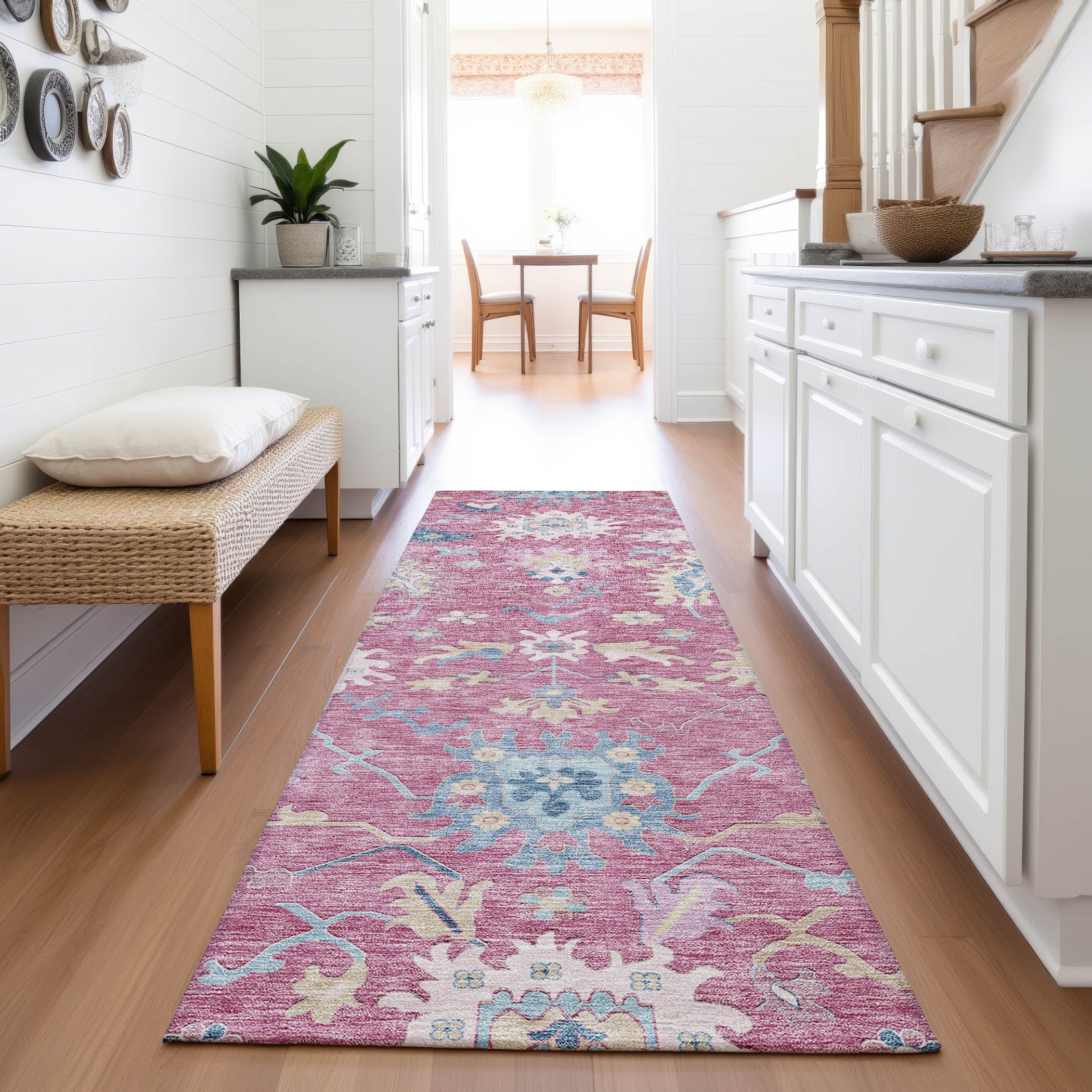 Porto Machine Washable Transitional Pink Rug 2'3" x 7'6" #shape_Runner