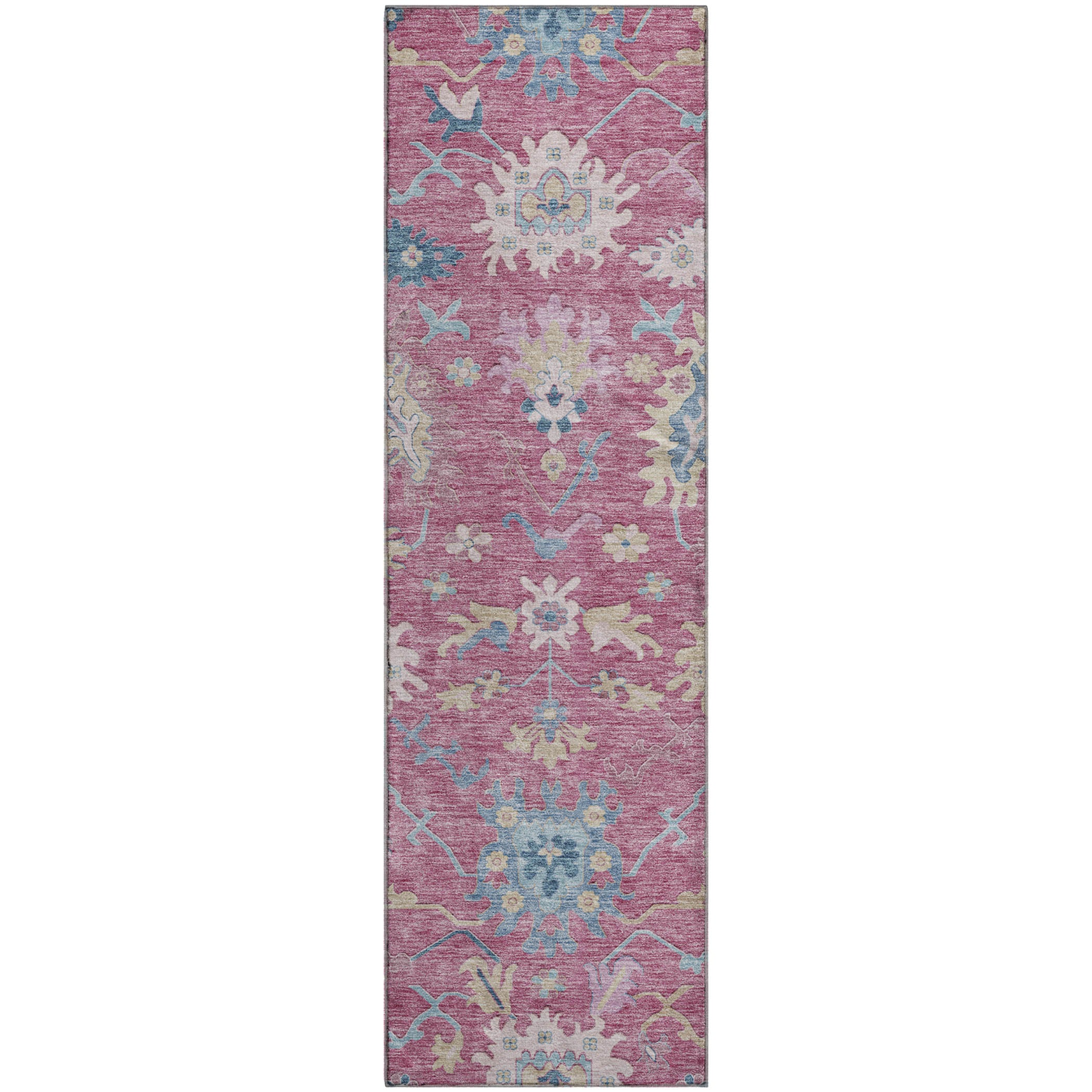 Porto Machine Washable Transitional Pink Rug 2'3" x 7'6" #shape_Runner