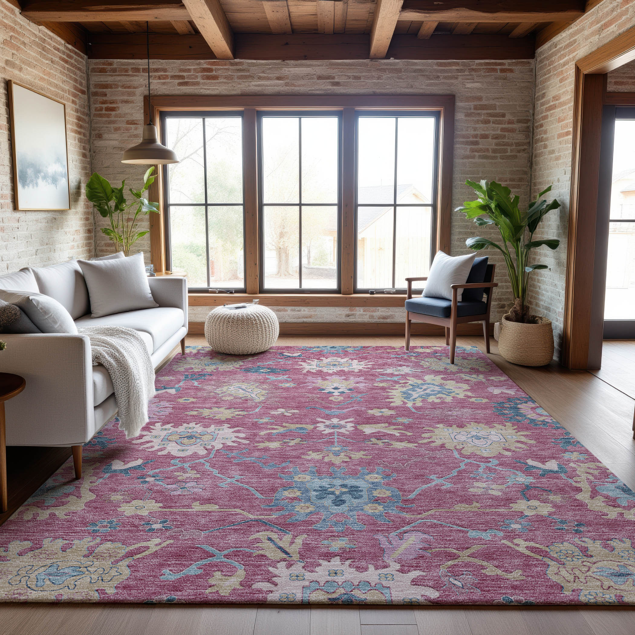 Porto Machine Washable Transitional Pink Rug 2'6" x 3'10" #shape_Rectangle