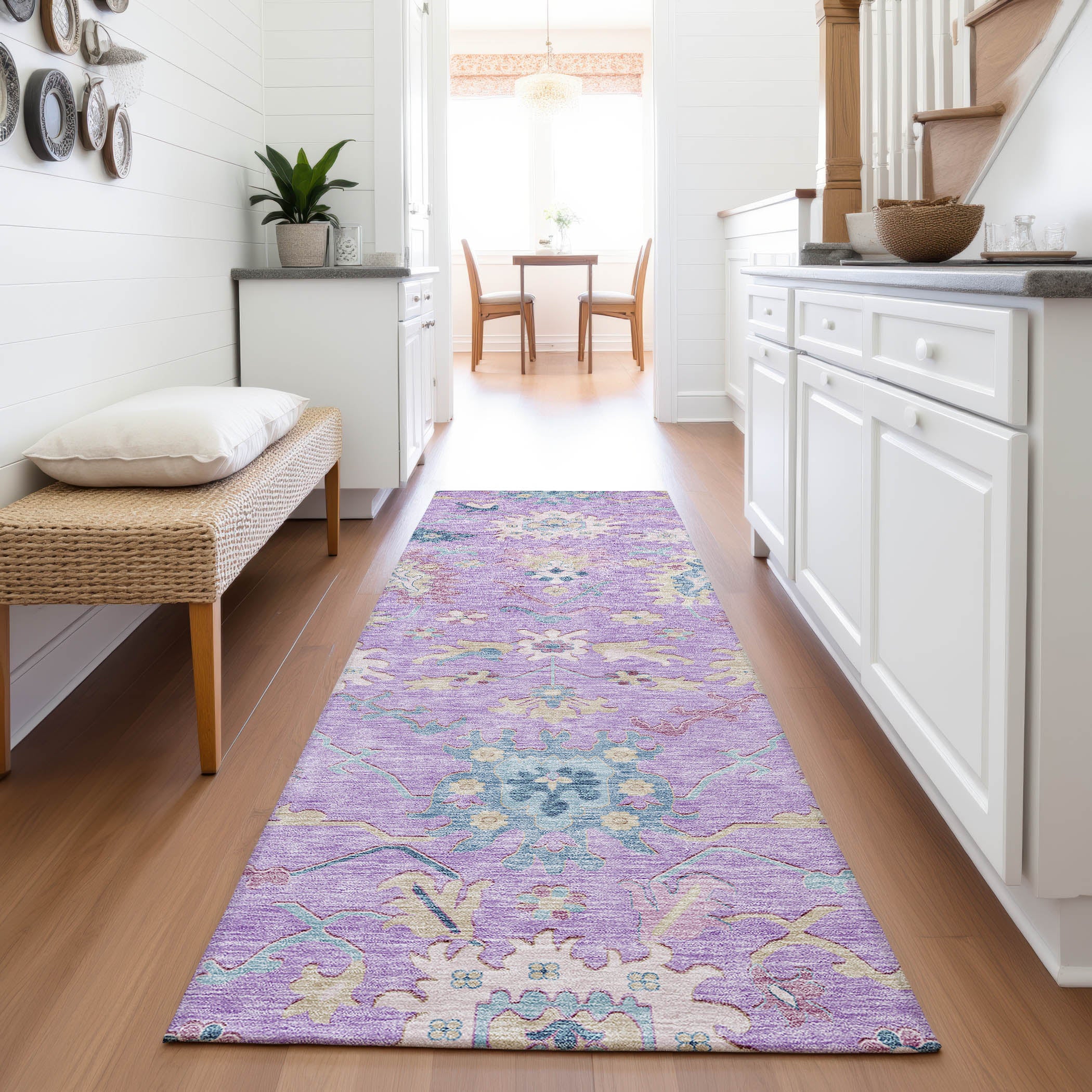 Porto Machine Washable Transitional Purple Rug 2'3" x 7'6" #shape_Runner