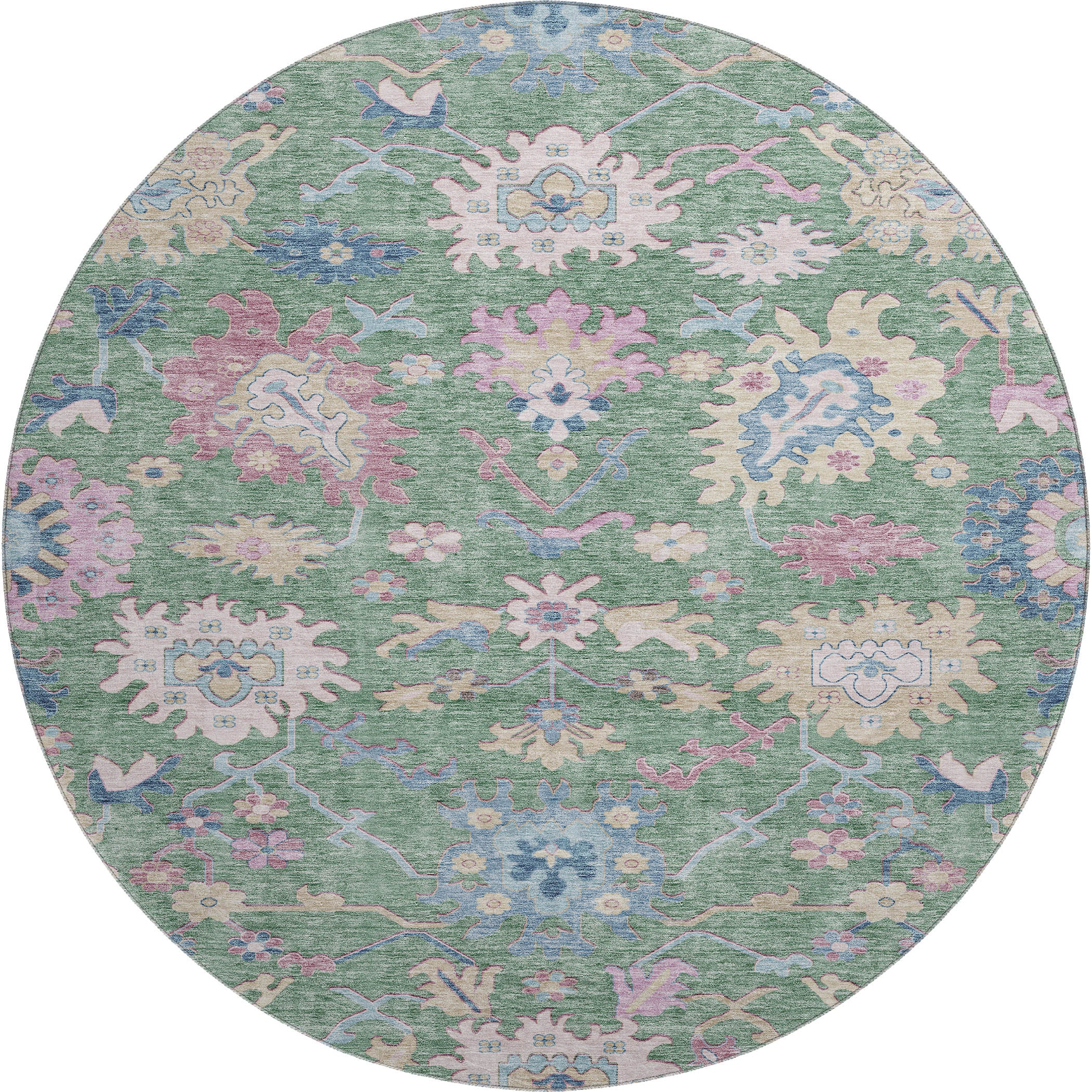 Porto Machine Washable Transitional Sage Green Rug 8' x 8' #shape_Round