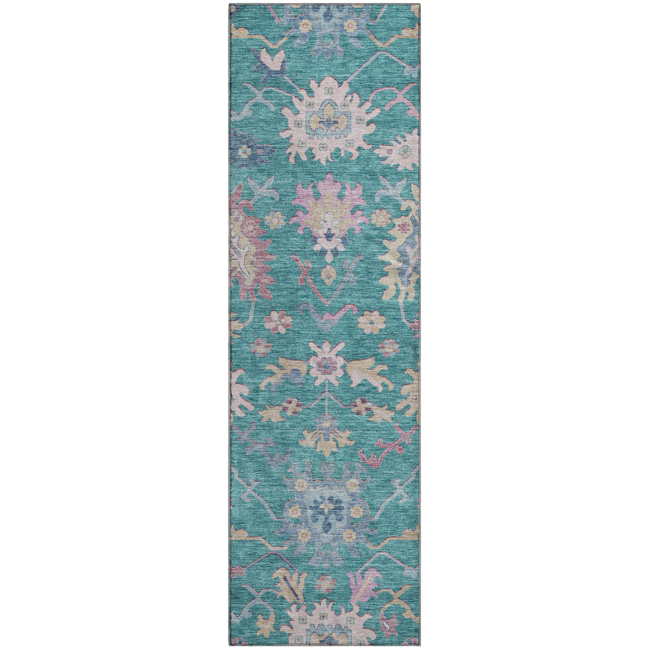 Porto Machine Washable Transitional Teal Rug 2'3" x 7'6" #shape_Runner