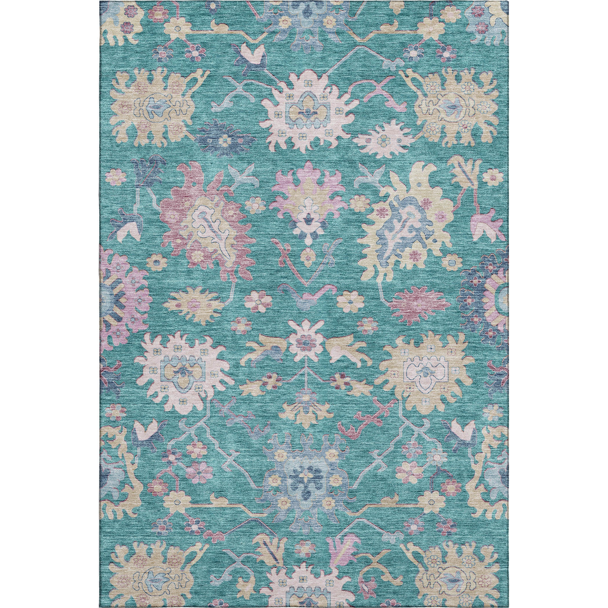 Porto Machine Washable Transitional Teal Rug 2'6" x 3'10" #shape_Rectangle