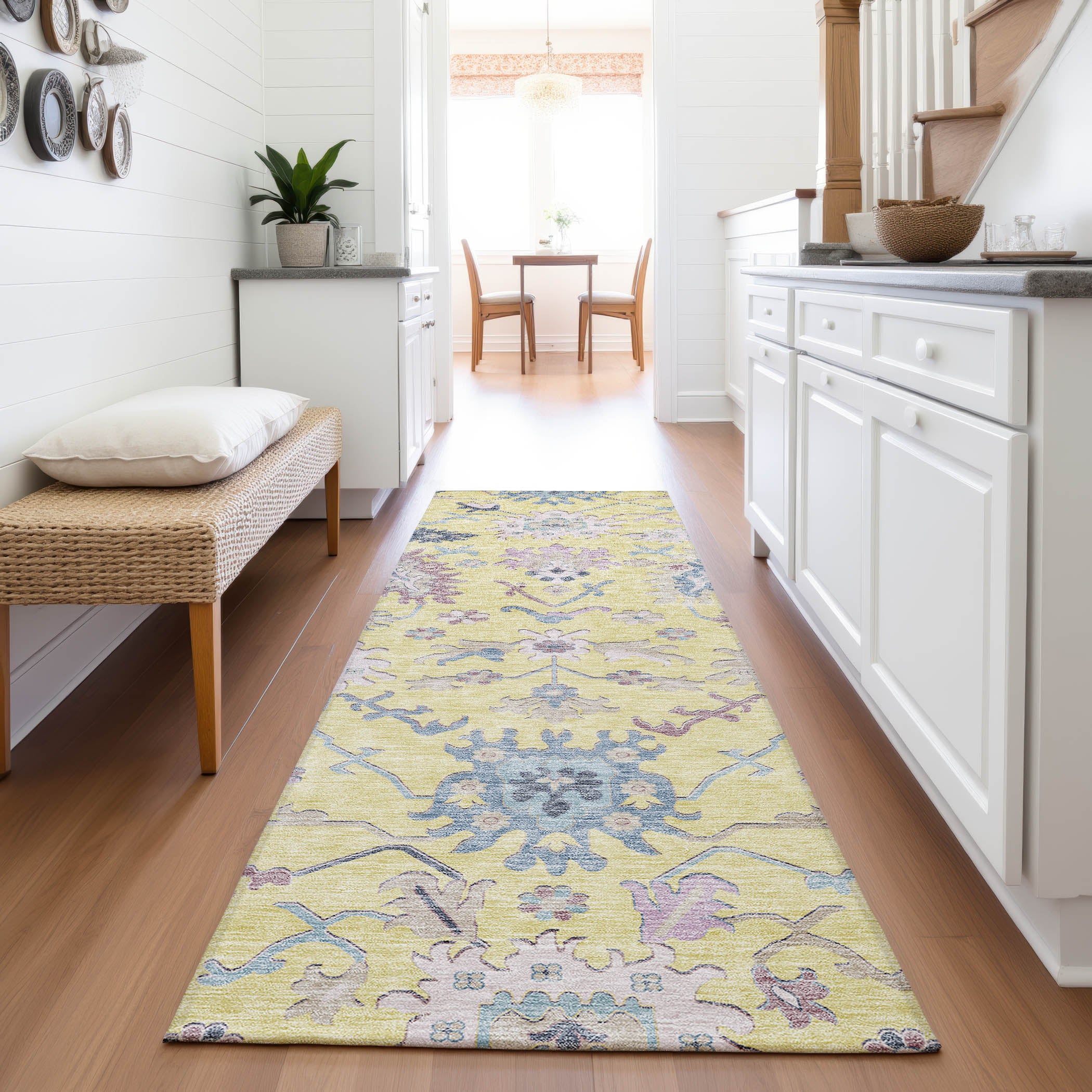 Porto Machine Washable Transitional Yellow Gold Rug 2'3" x 7'6" #shape_Runner