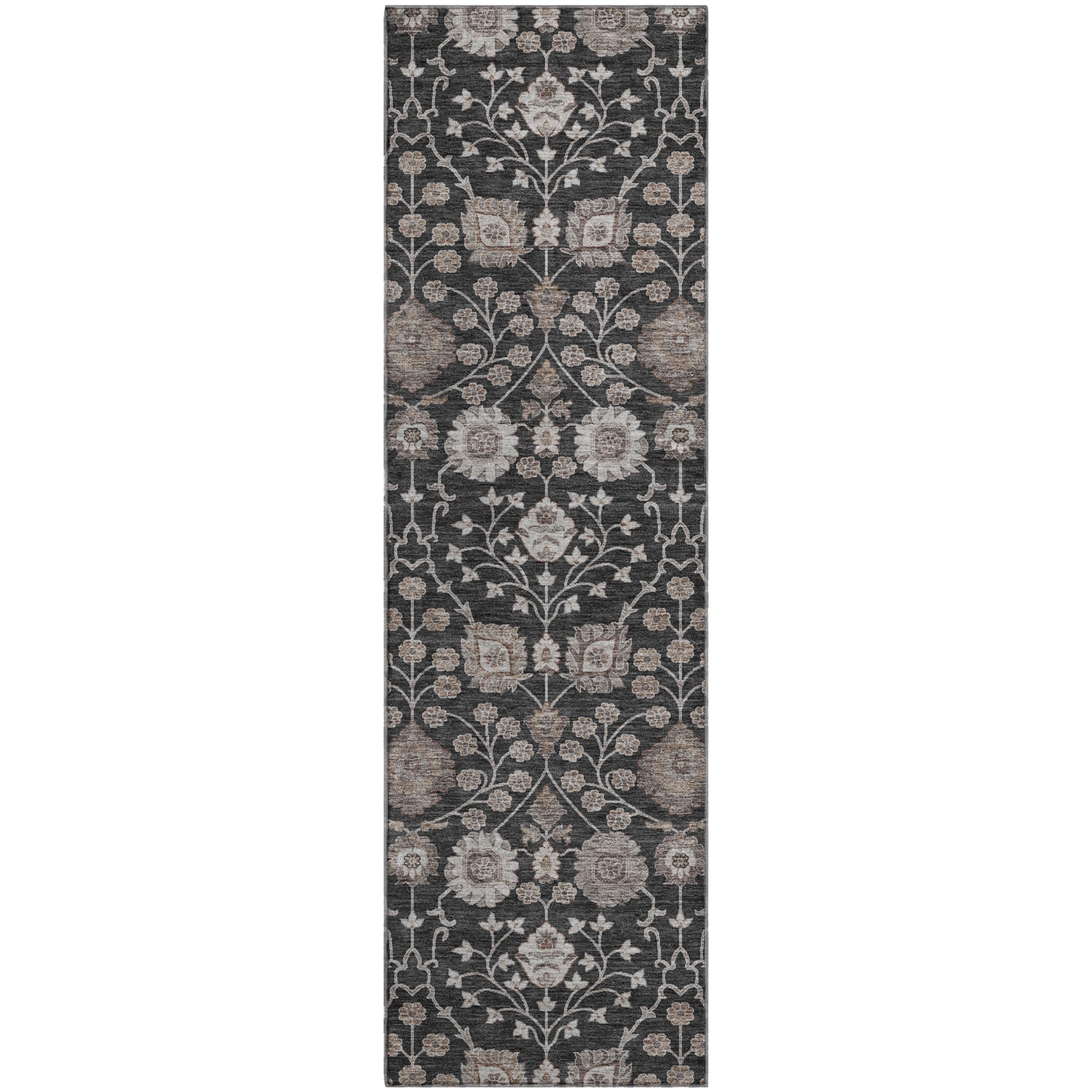 Zanzibar Machine Washable Transitional Black Rug 2'3" x 7'6" #shape_Runner