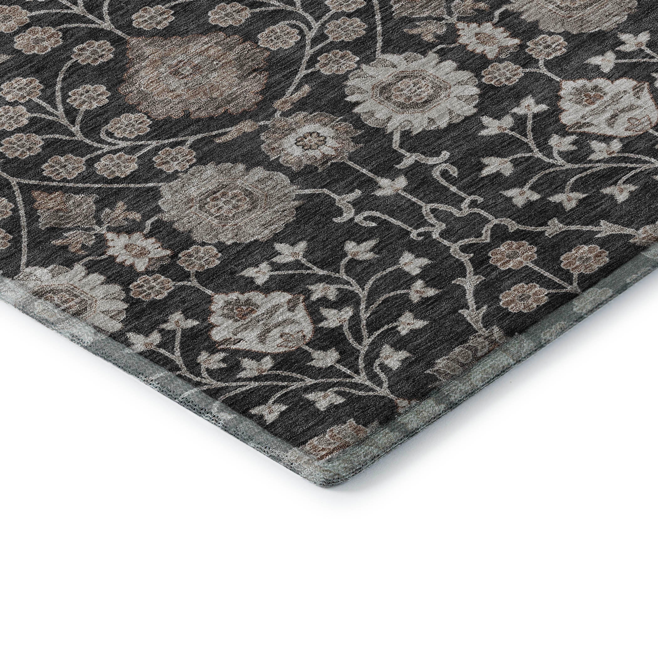 Zanzibar Machine Washable Transitional Black Rug 1'8" x 2'6" #shape_Rectangle