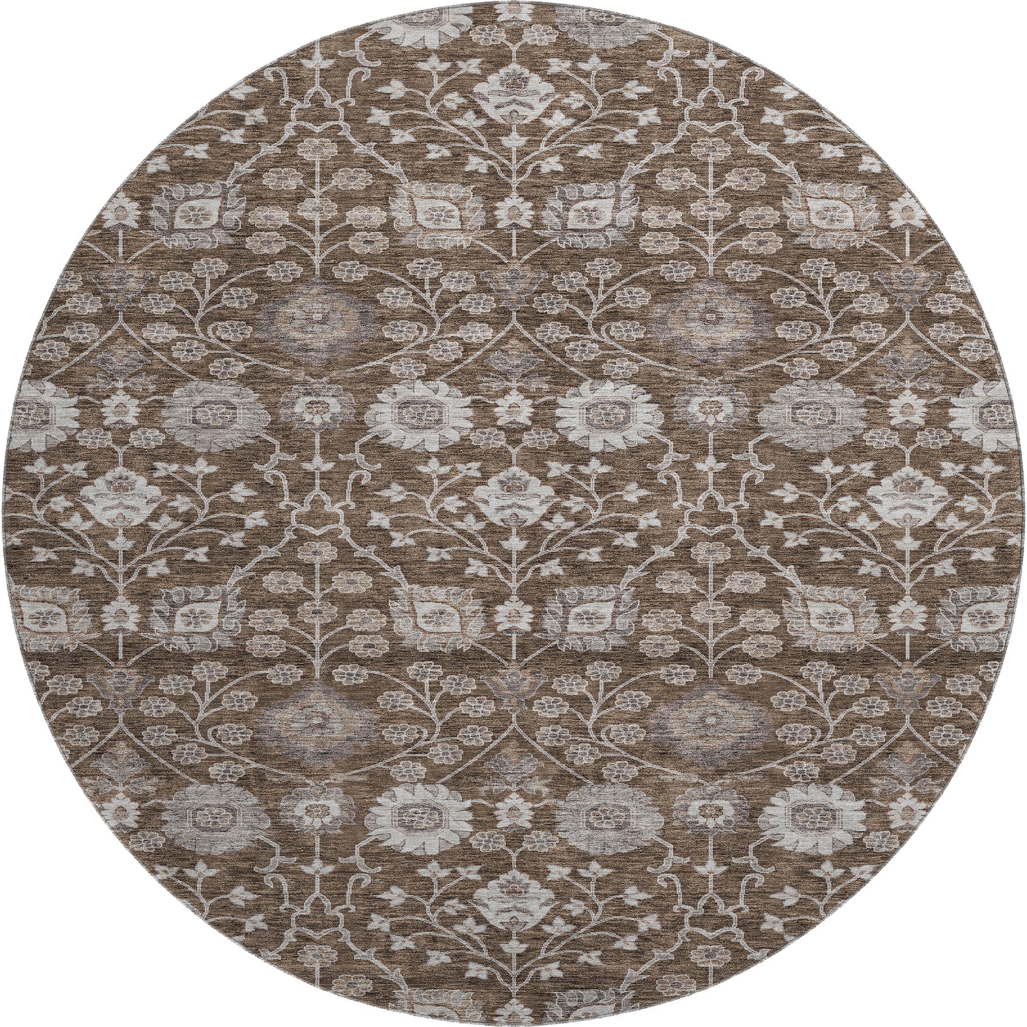 Zanzibar Machine Washable Transitional Chocolate Brown Rug 8' x 8' #shape_Round